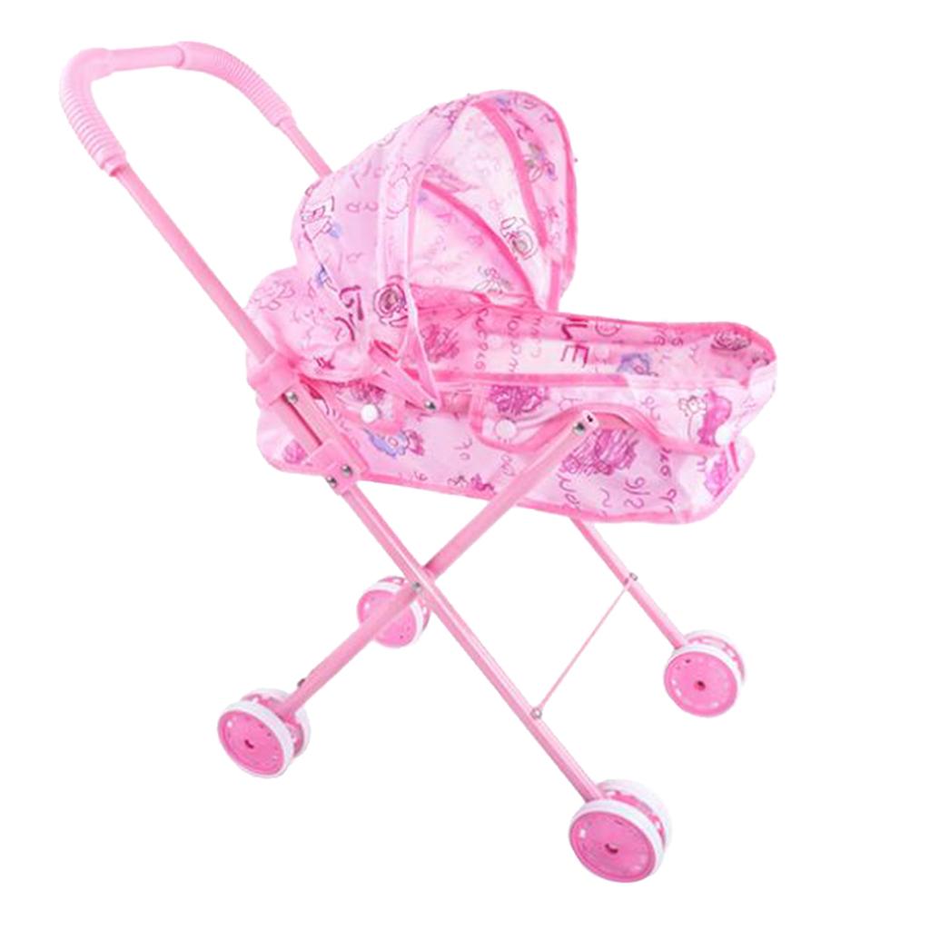 Baby Dolls Stroller Pushchair Folding Kids Pretend Role Play Toys Pink