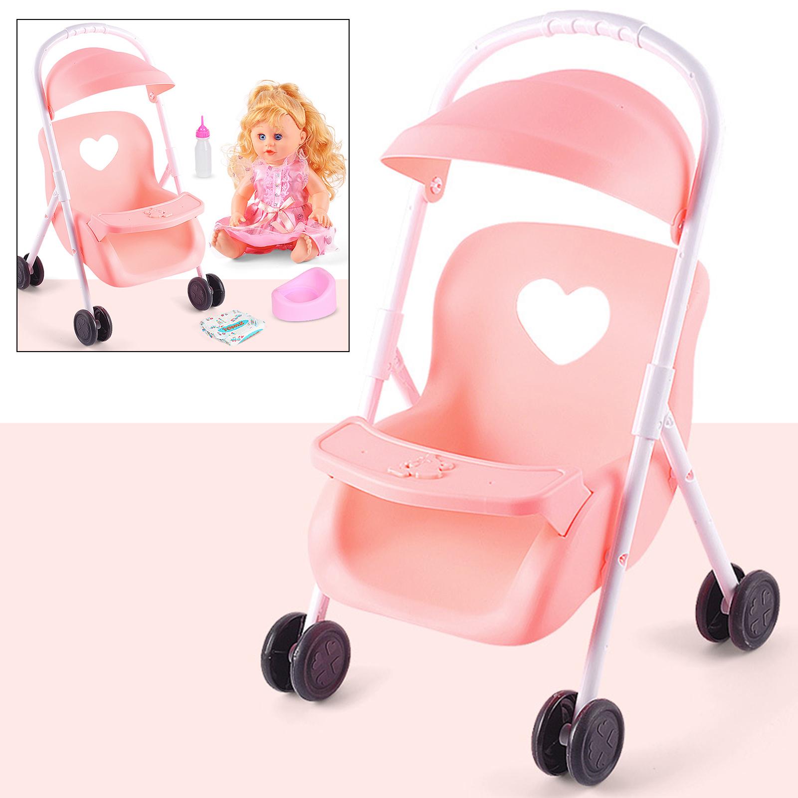 Easy Fold Infant Dolls Stroller Plastic Mini Pushchair Toy Pink