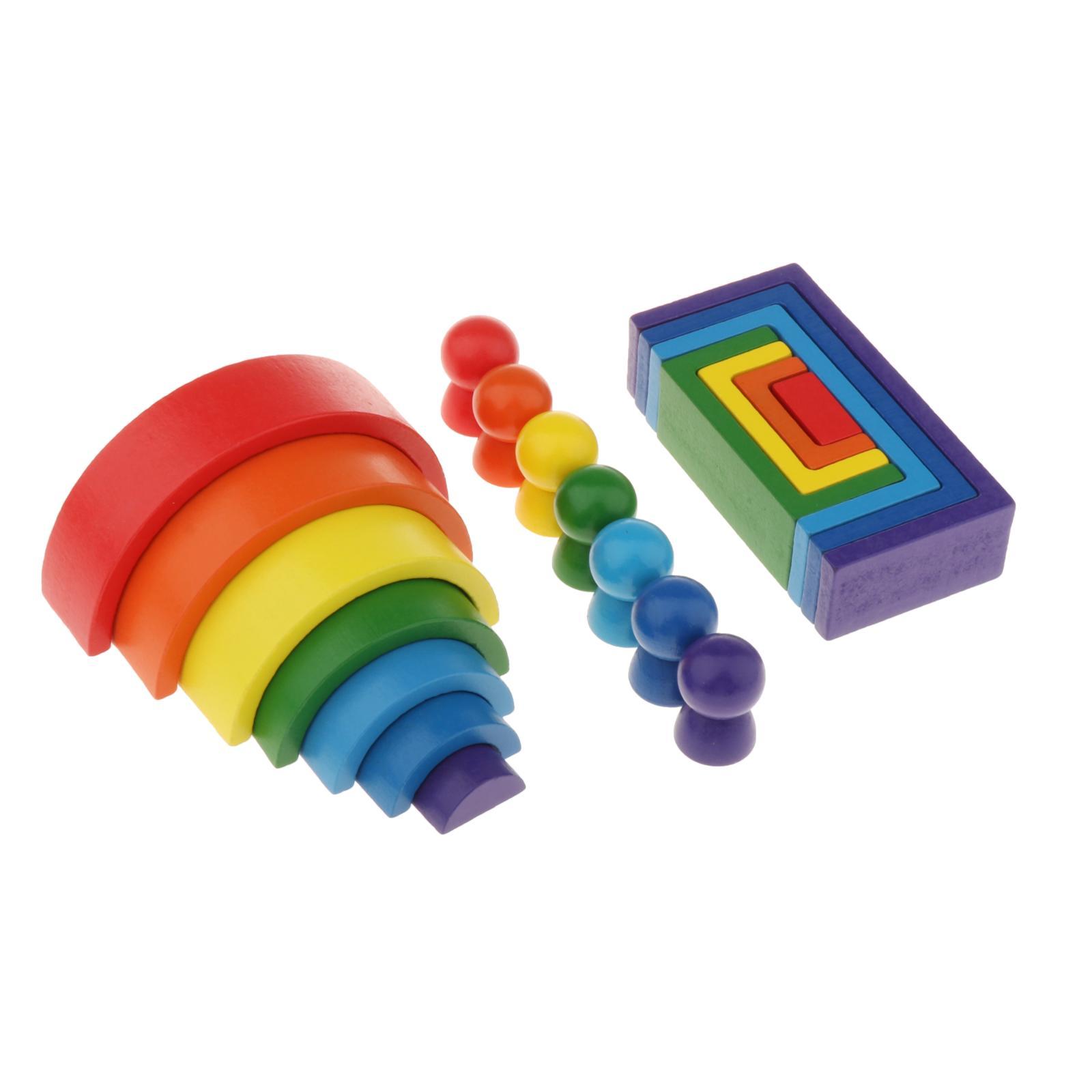 Rainbow Wood Arc Building Stacker Blocks Developmental Toys Creative Gift package 2