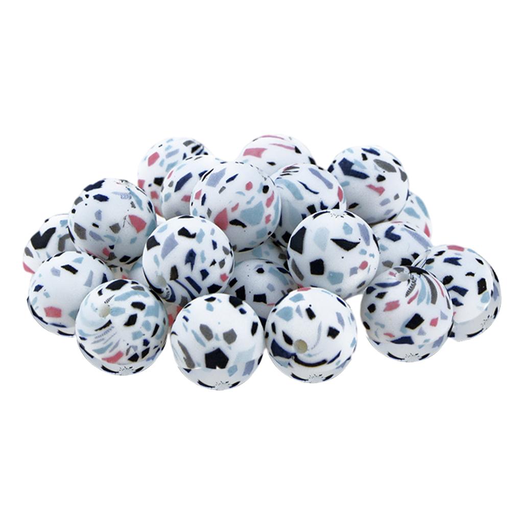 60pcs Silicone Teether Beads Food Grade Nursing Crafts camo pink white