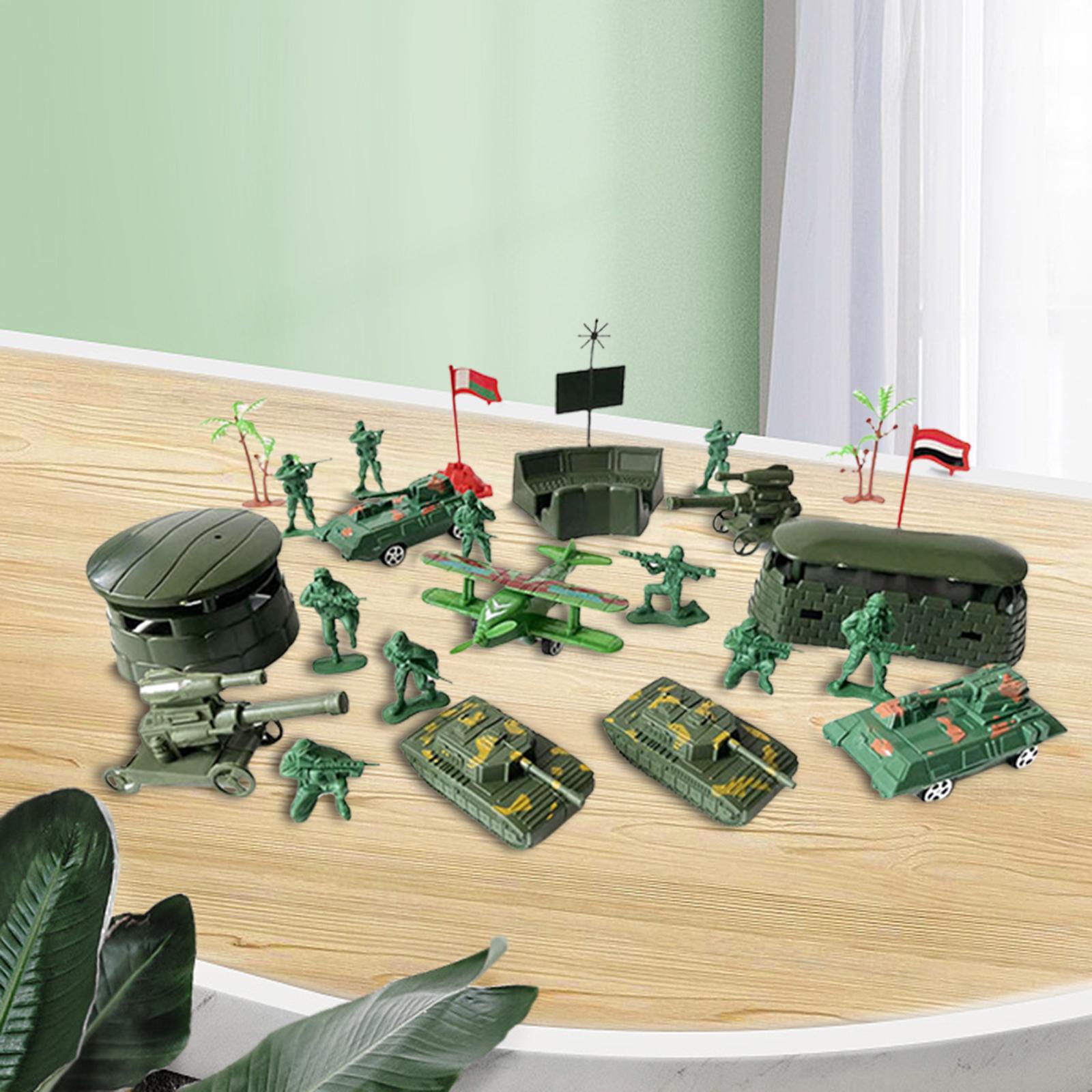 25 Pieces 5cm Soldiers Action Figure with Tanks Model Playset Green