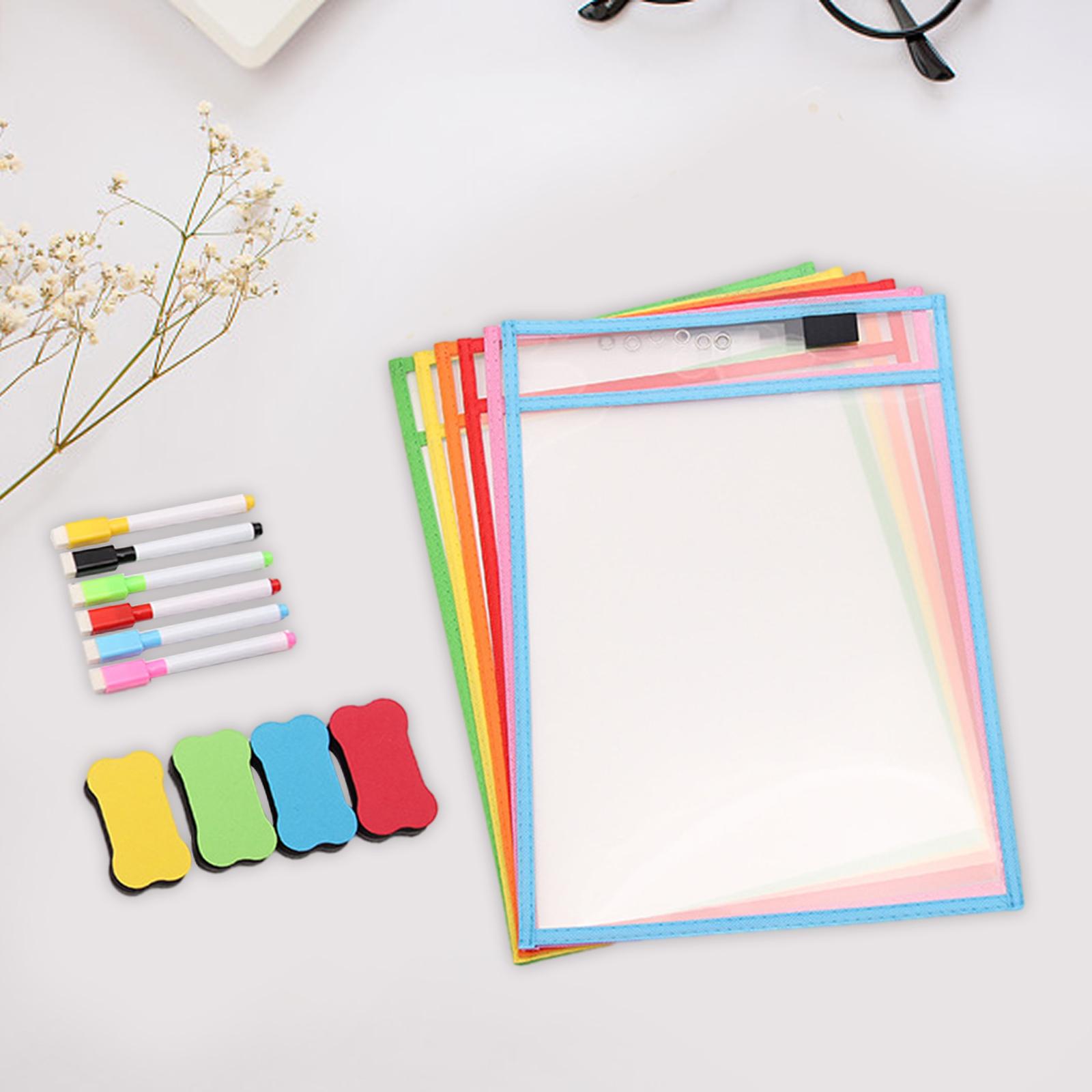 6 Pieces Arid Erase Pockets with Grommet Eyelets Stationery Arid Erase Sleeves