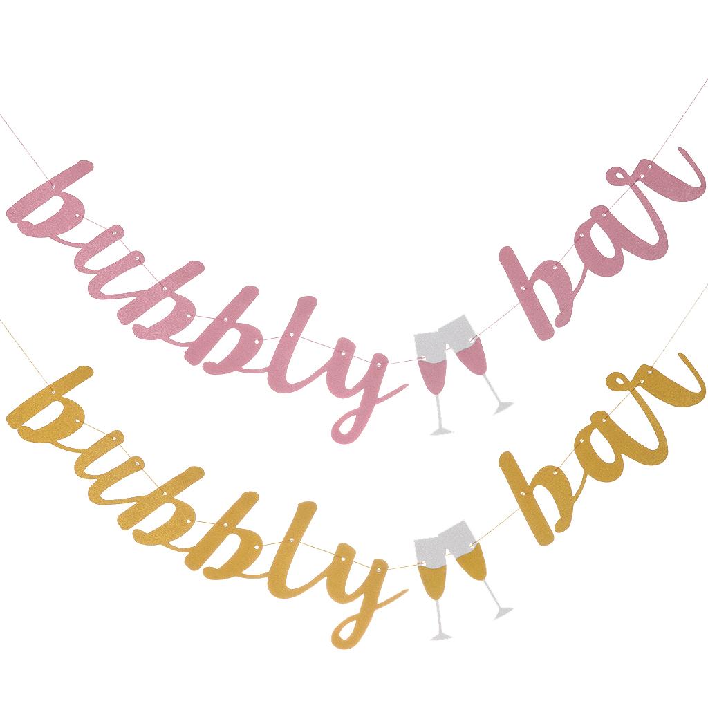GOLD Glitter Bubbly Bar Pennant Hanging Banner Wedding Party Dinner Supplies
