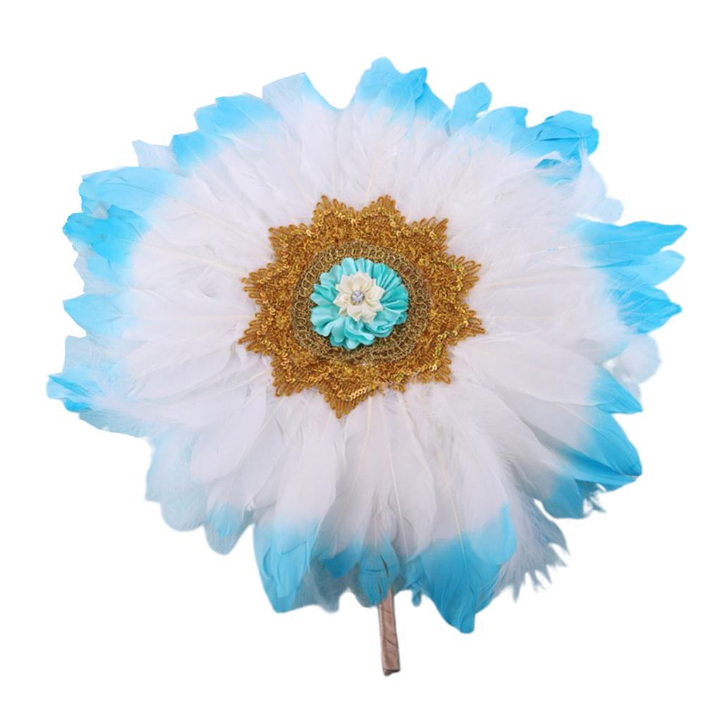 Flapper Feather Round Hand Fan Wedding Showgirl Dance Costume Party Props