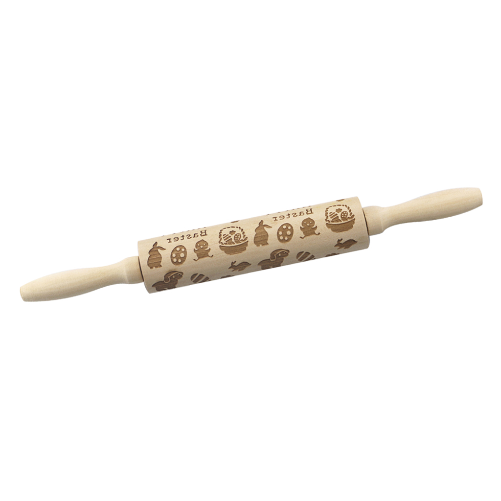 Xmas Embossing Rolling Pin Baking Biscuit Dough Roller w/ Pattern Rabbit 1