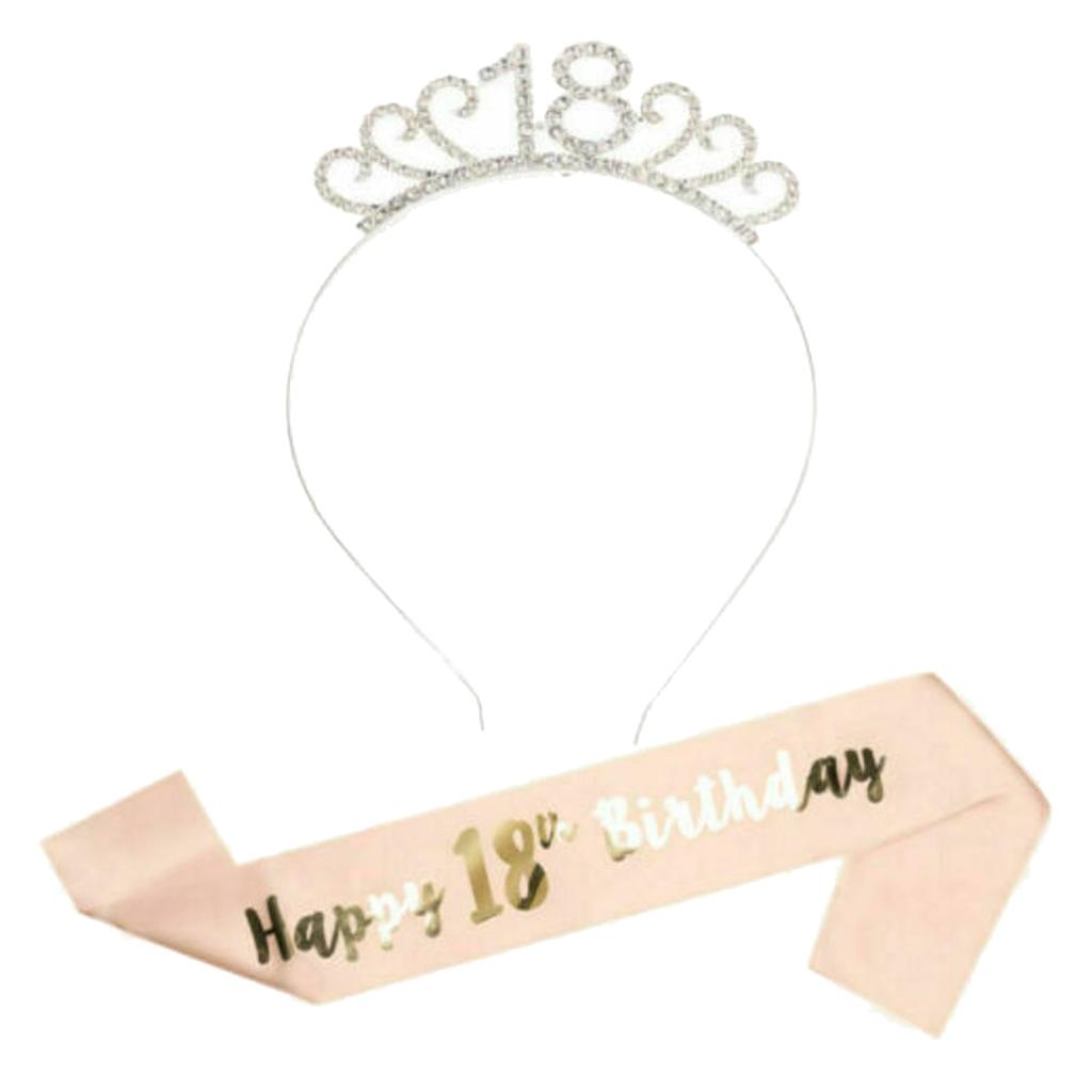 Birthday Party Supplies Tiara Sash Birthday Crown for Girl Women 18th