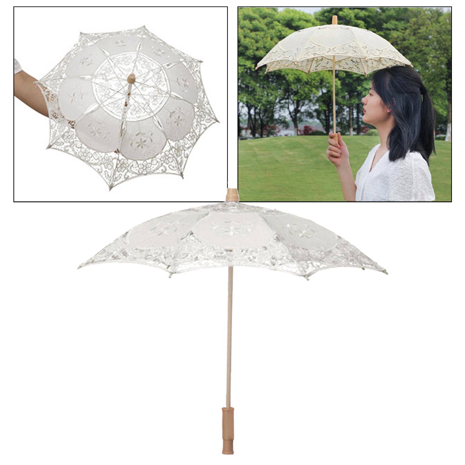 Lace Umbrella Wooden Handle for Bridal Bridesmaid Photography Prop Dancing Beige