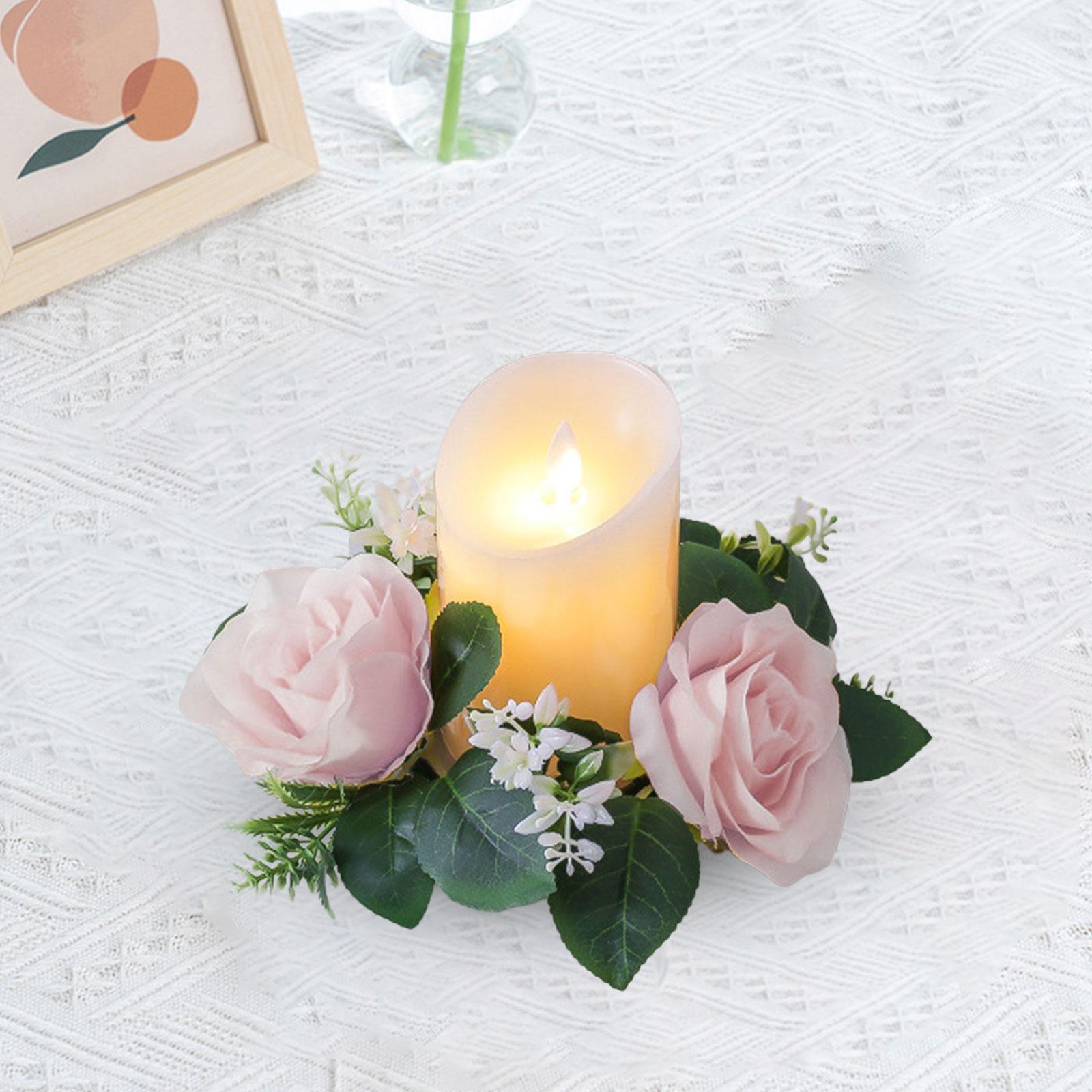 Artificial Roses Candle Rings Round 23cm for Centerpieces Window Light Pink