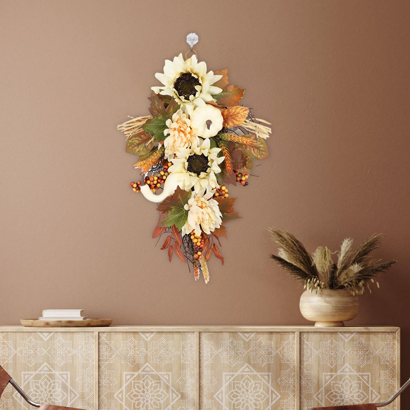 Teardrop Hanging Fall Wreath Festivals Holiday Autumn Fall Thanksgiving Swag 60cm