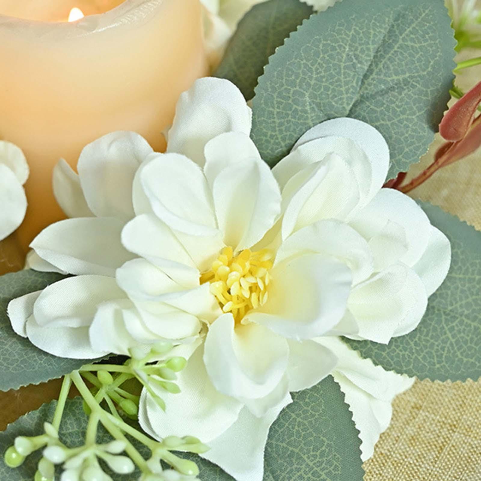 2xChristmas Candle Ring Wreaths Small Artificial Wreaths for Home Winter white