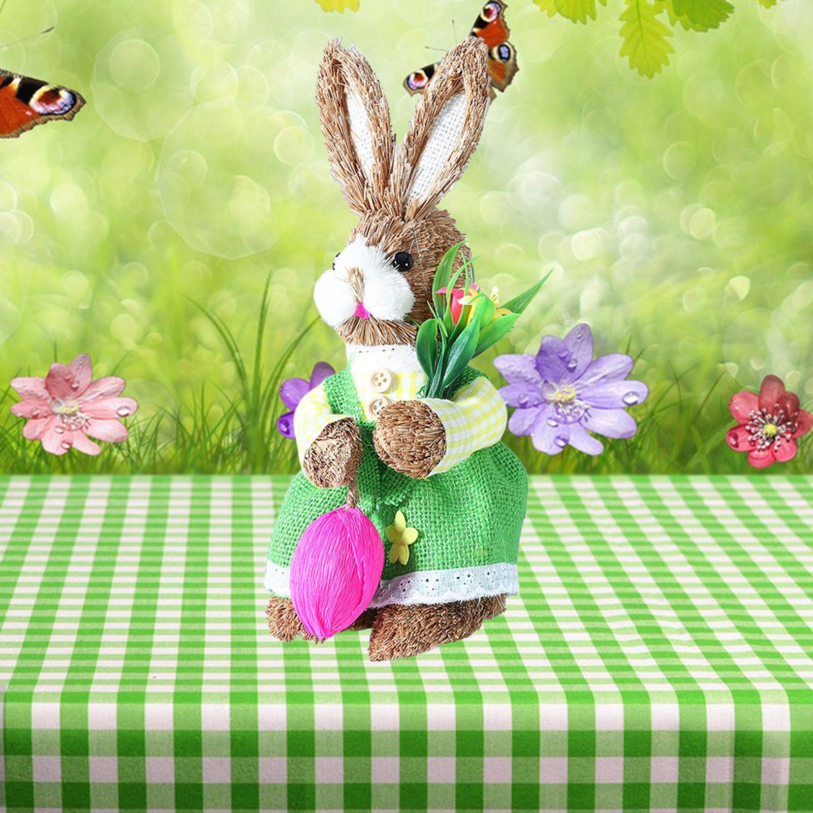 Straw Bunny Statue Home Easter Theme Party Supplies Easter Rabbit Ornaments