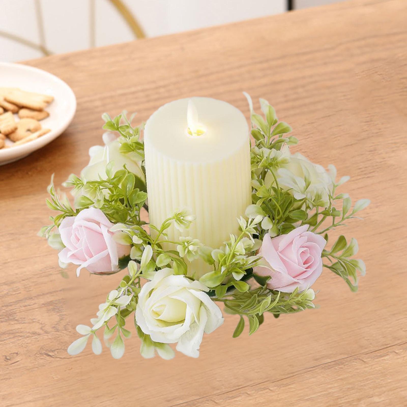 Artificial Flower Candle Ring Small Rustic Fake Candle Garland Ring Ornament Pink