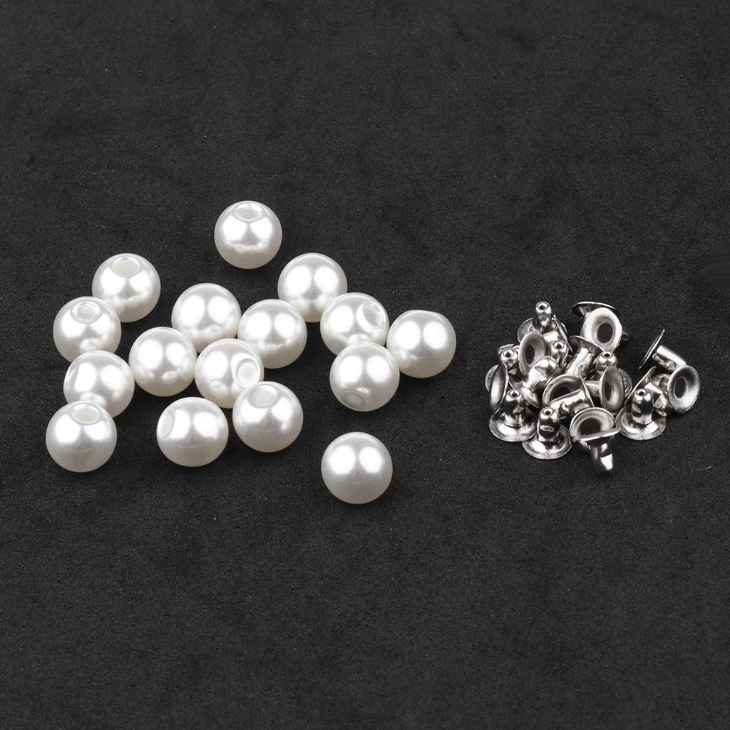 20 Sets Pearls Rivets Studs Buttons 8mm DIY Leather Bag Shoes Clothes Decoration - Picture 2 of 8