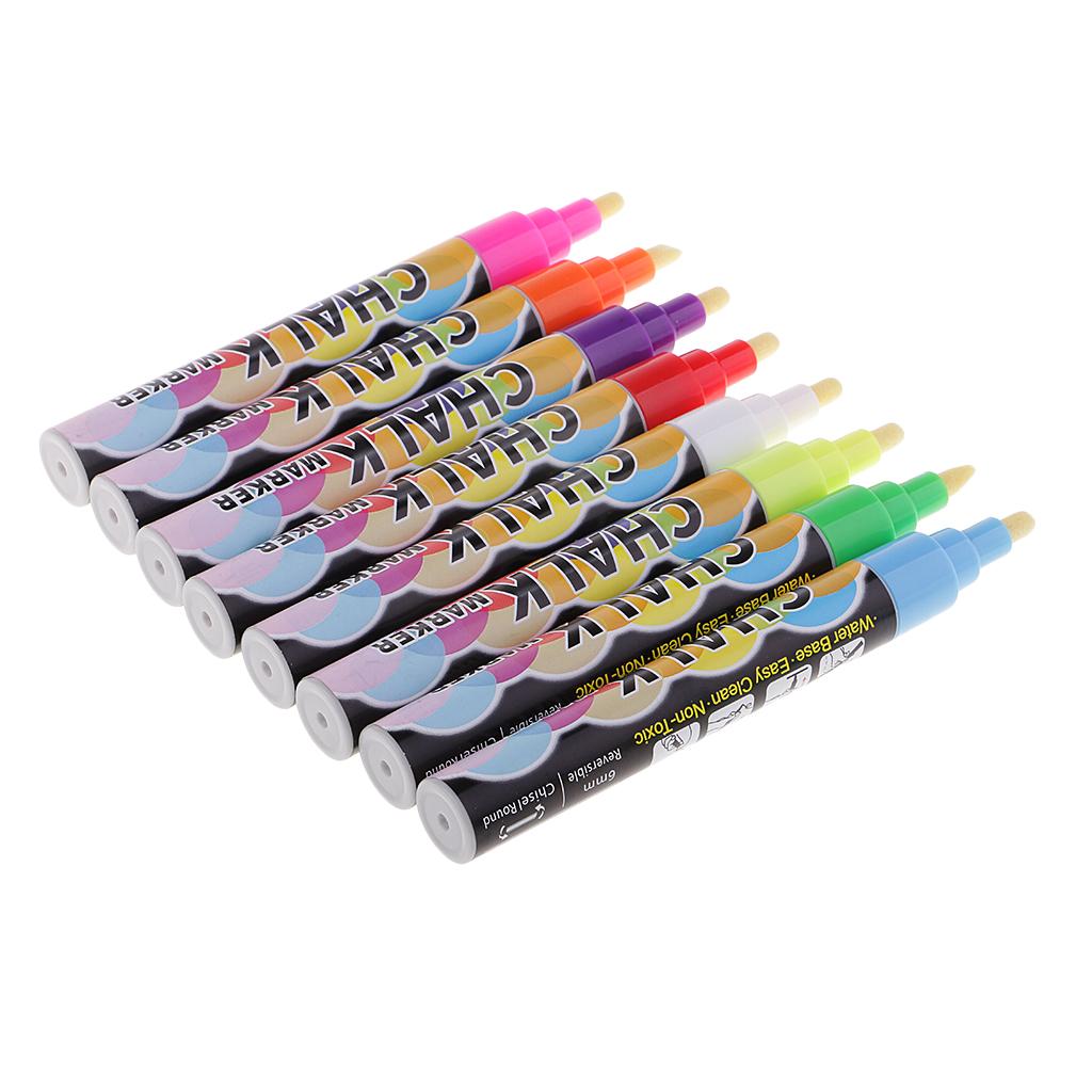 8 Colors Liquid Chalk Marker Pens (Reversible Round&Chisel Tip, Neon) - Erasable Dustless Non-Toxic Liquid Chalk Pens for LED Writing Board Chalkboard