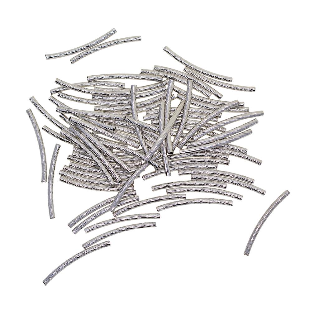 Curved Tube Beads 25x2mm Silver