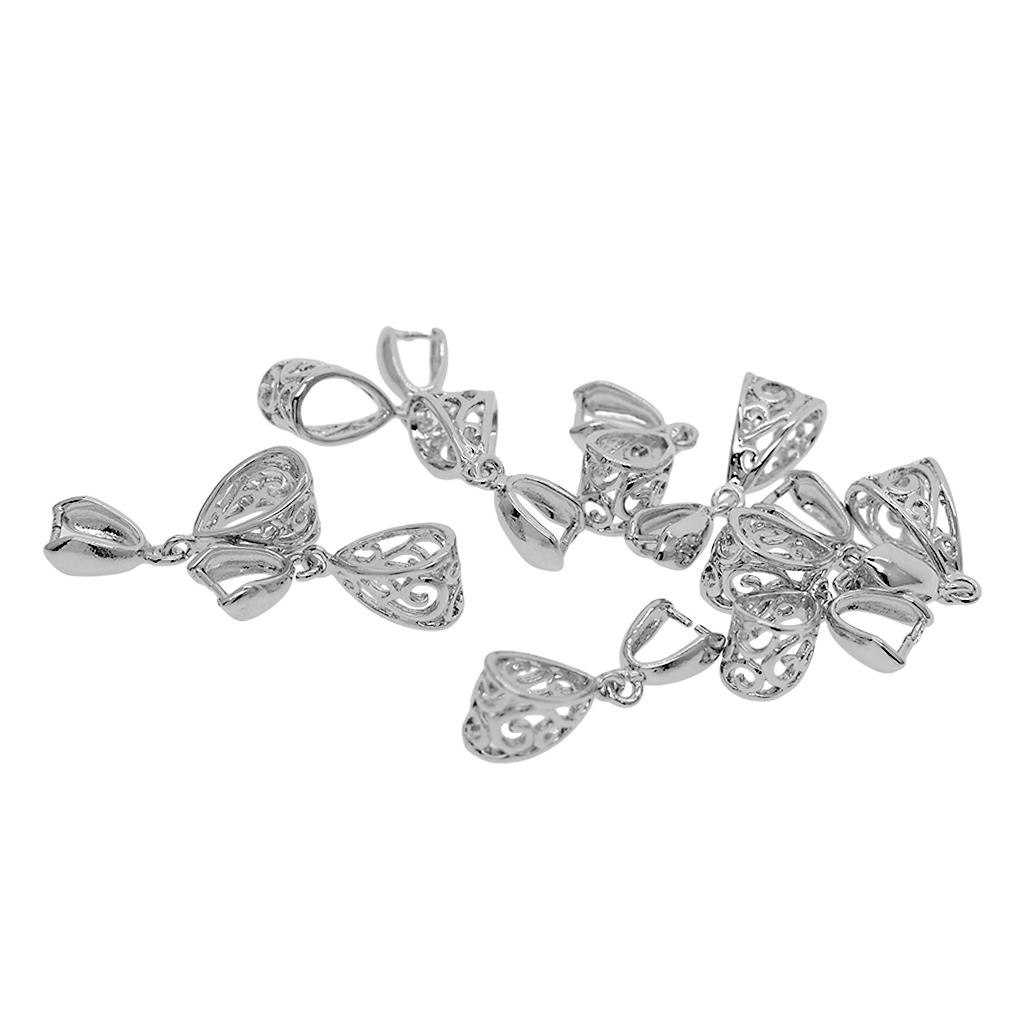 10pcs filigree flower Pendant Pinch Bails Connector DIY Jewelry Platinum