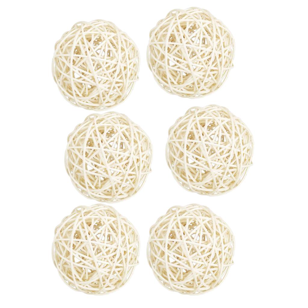 6Pcs 6cm Wicker Rattan Vine Ball DIY Ornaments Crafts  white 