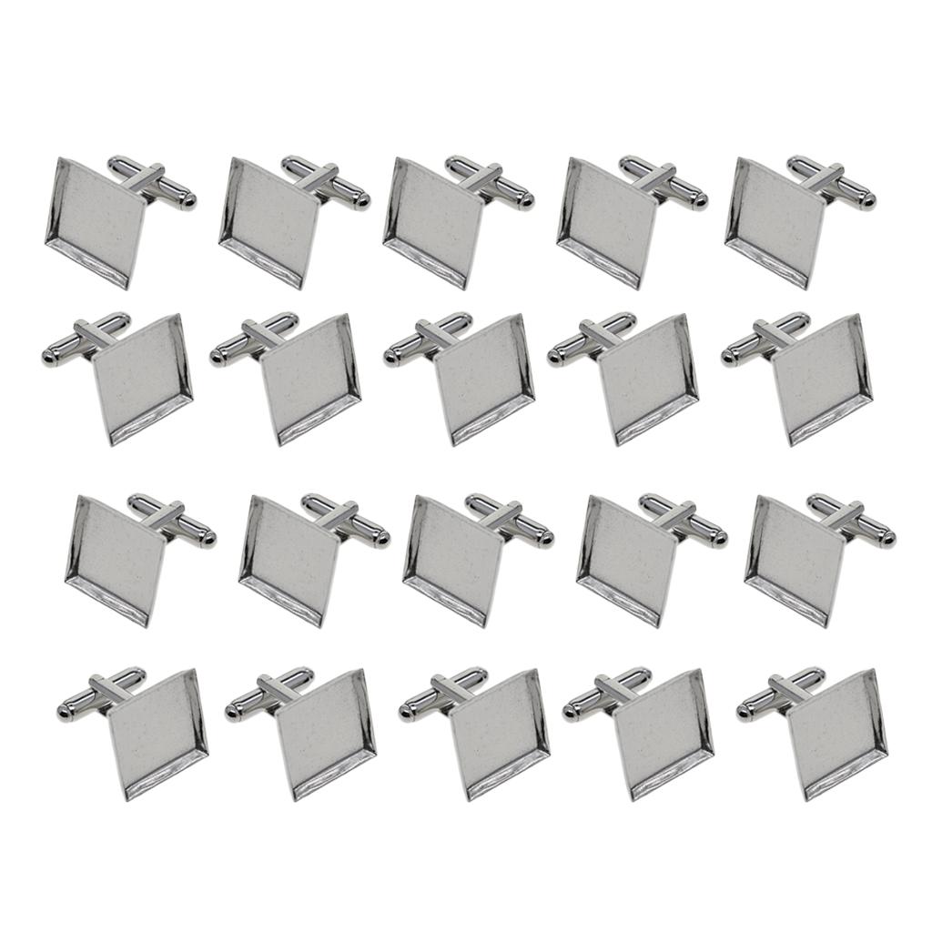 20 Sets Blank Square Cufflink Silver