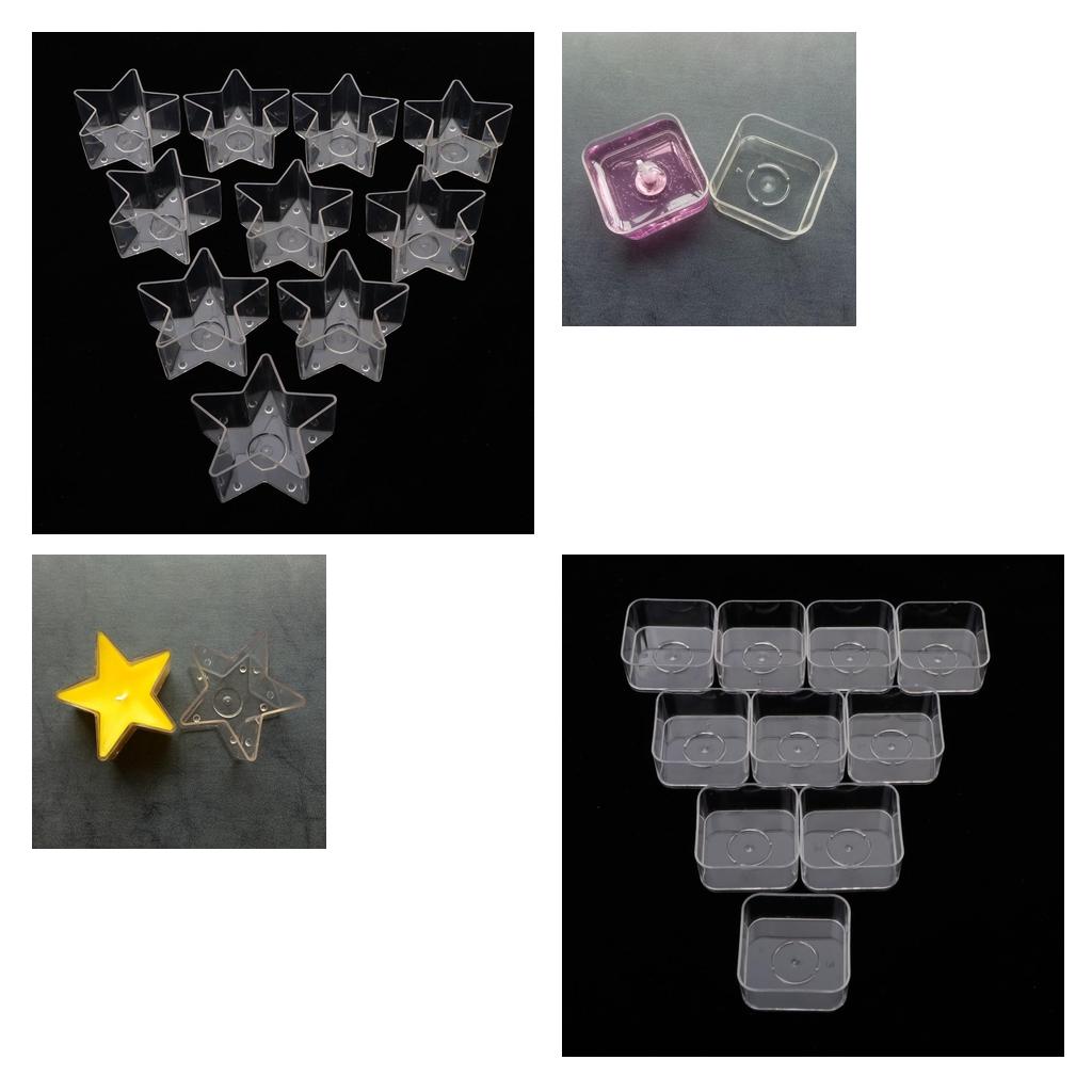 10X Star Square Tea Light Clear Plastic Cup Holders DIY Candle Making Craft 