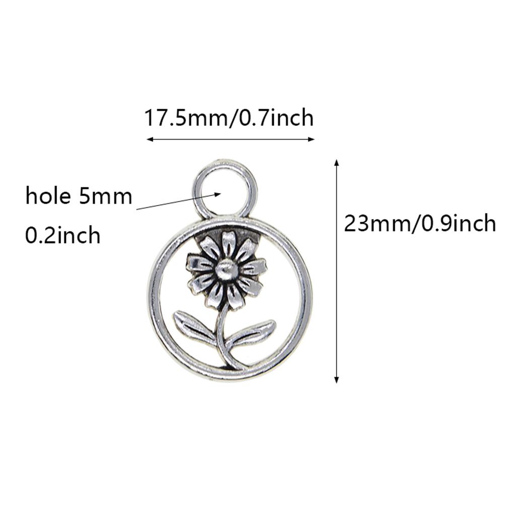 50 Pieces Tibetan Silver Filigree  daisy flower leaf Round Charms DIY Making