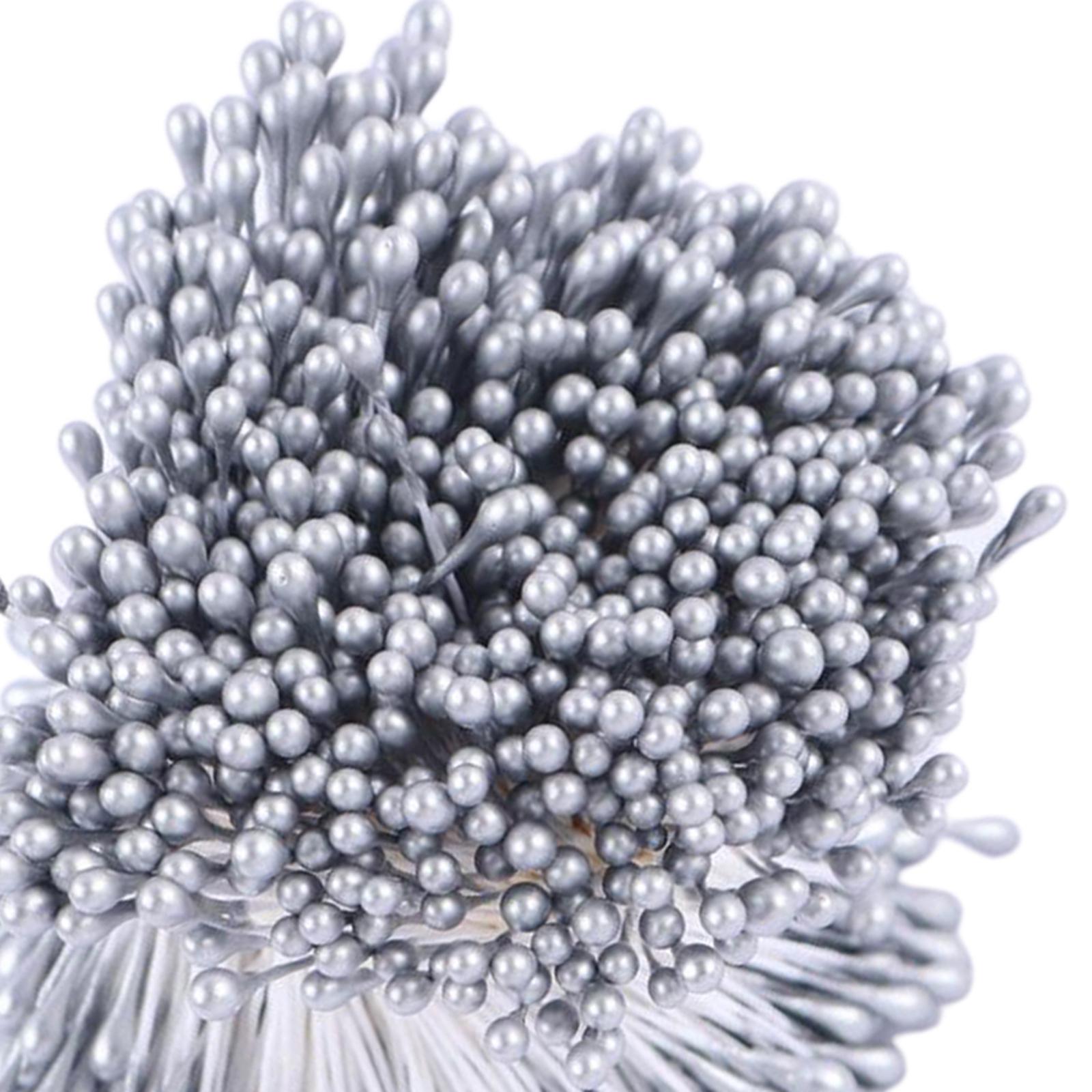 1800Pcs Artificial Flower Stamen Double Head Floral Craft DIY- 3mm Gray