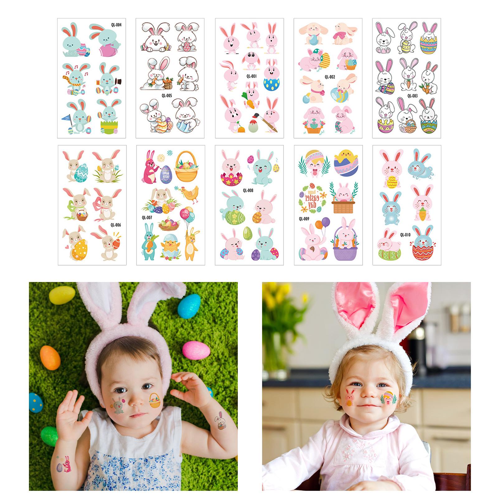 Easter Pattern Body Art Stickers Bunny Temporary Stickers for Boys Girls