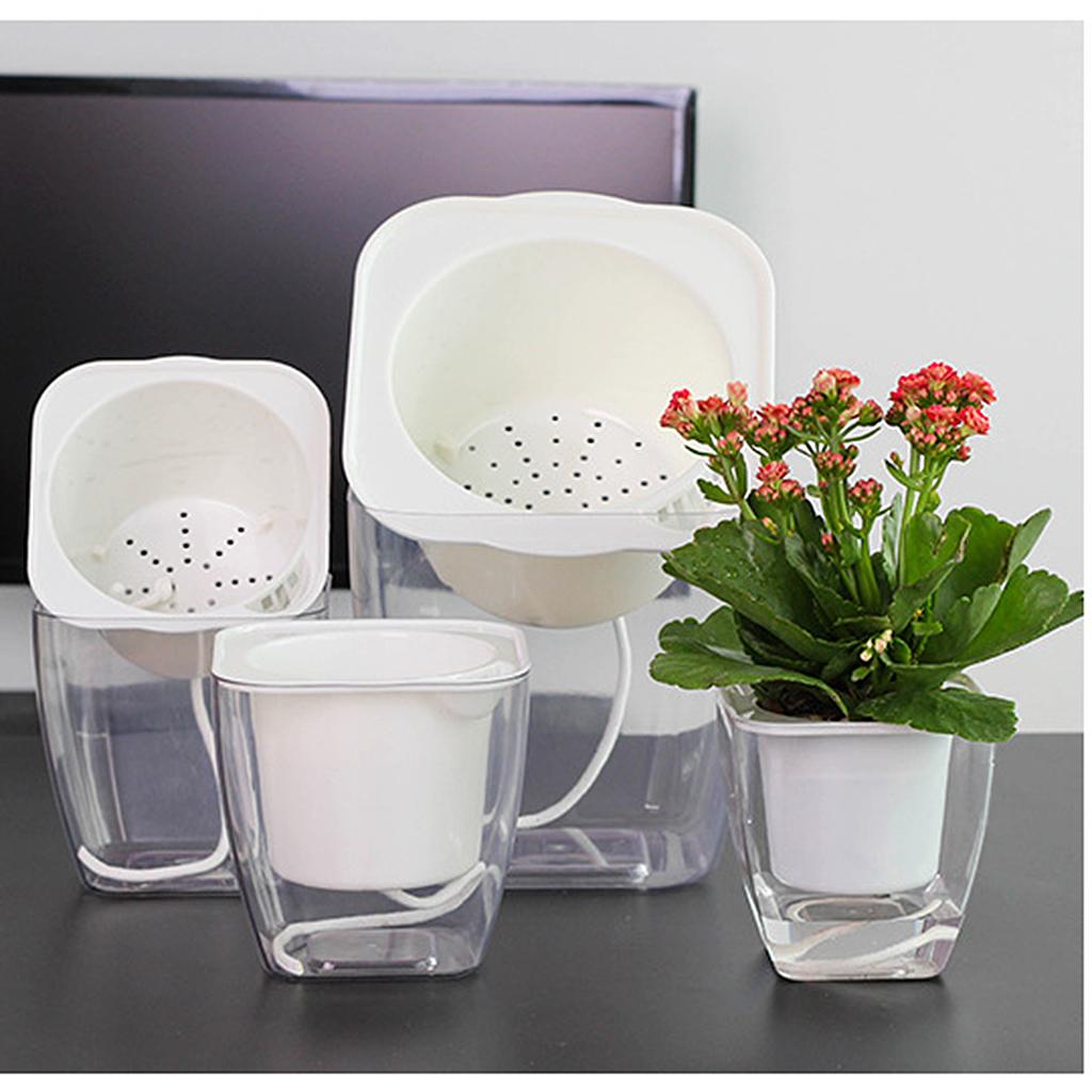 Self Watering Planter Plastic Flower Pot White Round