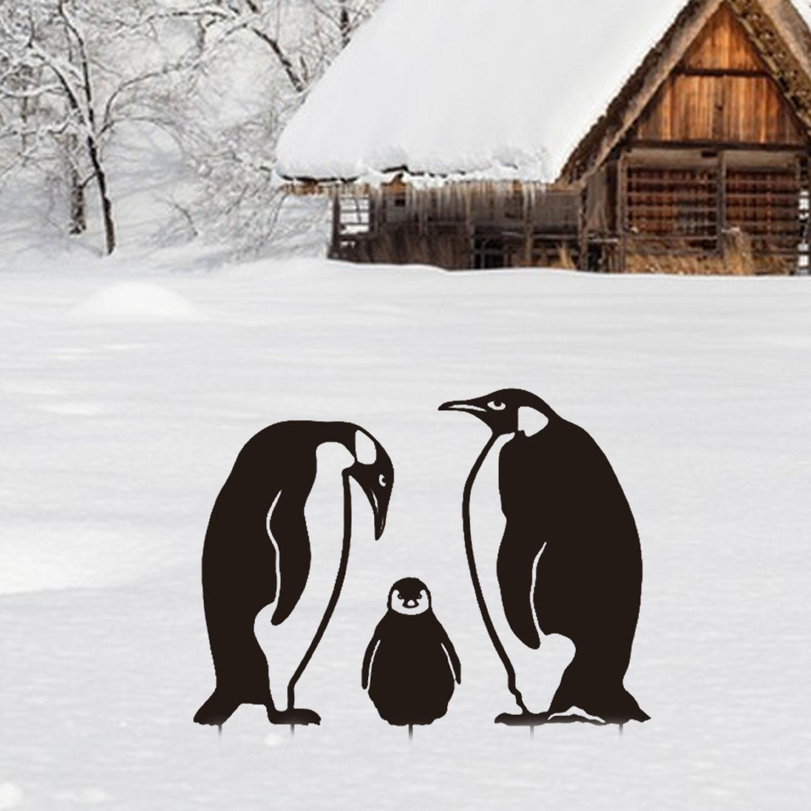 3x Garden Ornaments Handmade Figures Iron Penguin for Outside Landscape Farm