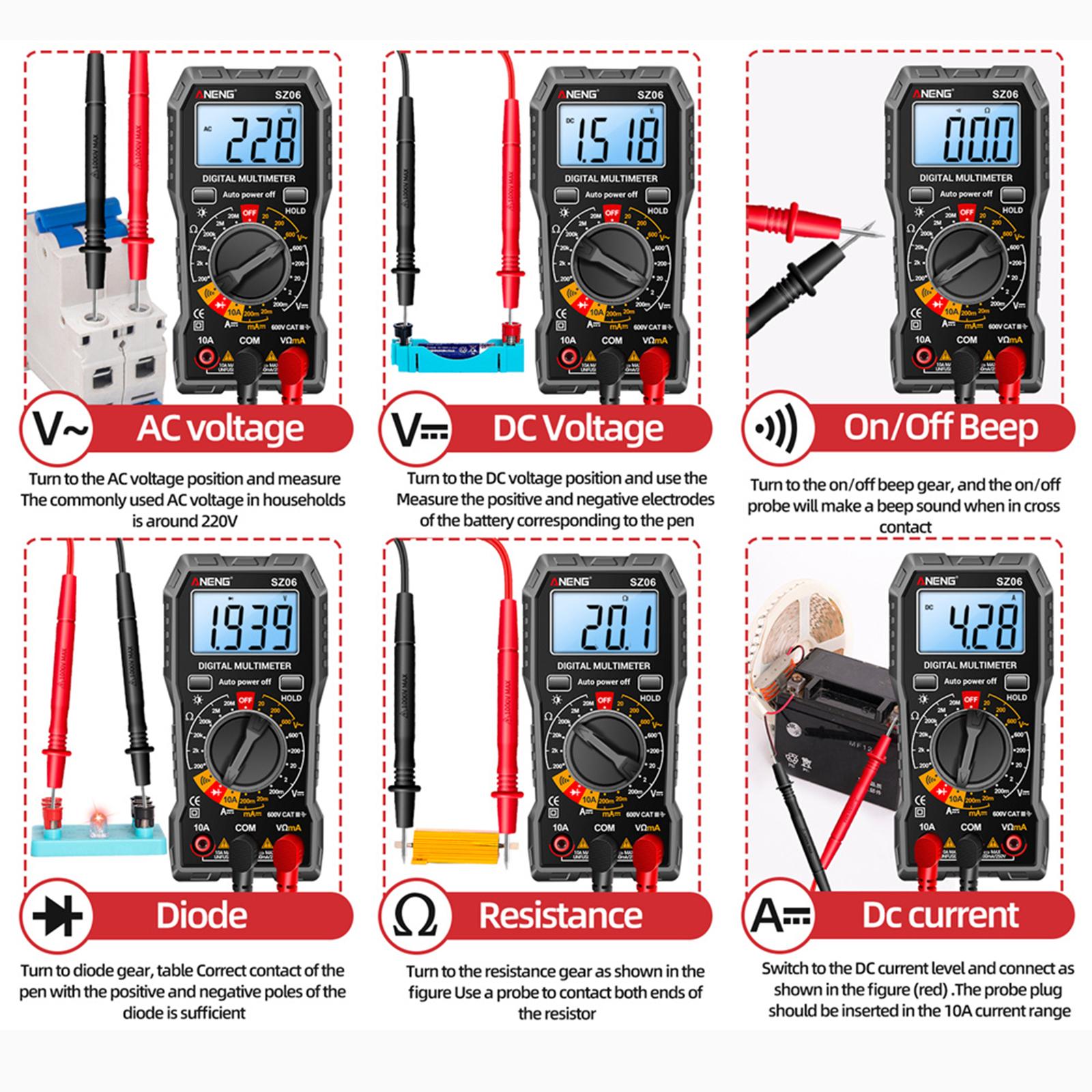 Electrical Multimeter Pocket Tool for Household Outlets Batteries Automotive Grey