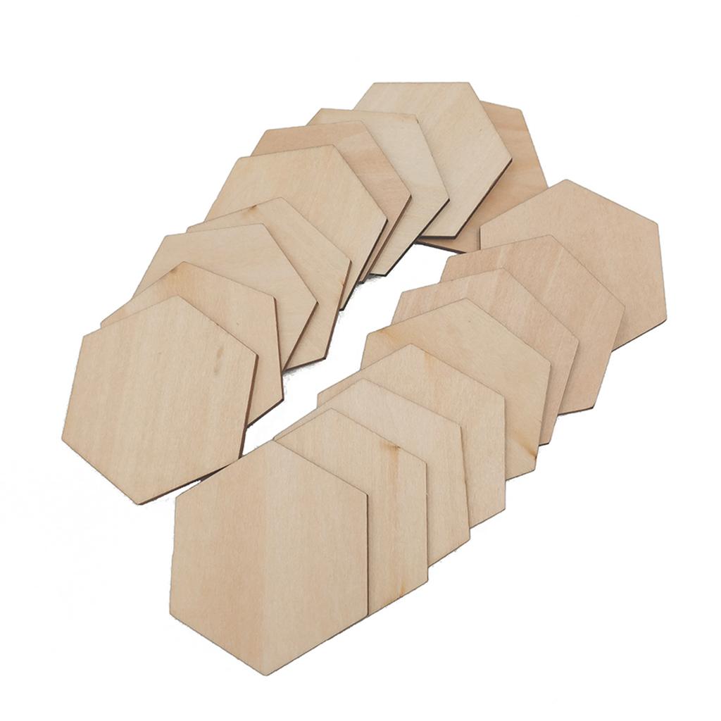 20x Natural Wood Cutouts Hexagon Shapes DIY Craft Embellishments 40mm