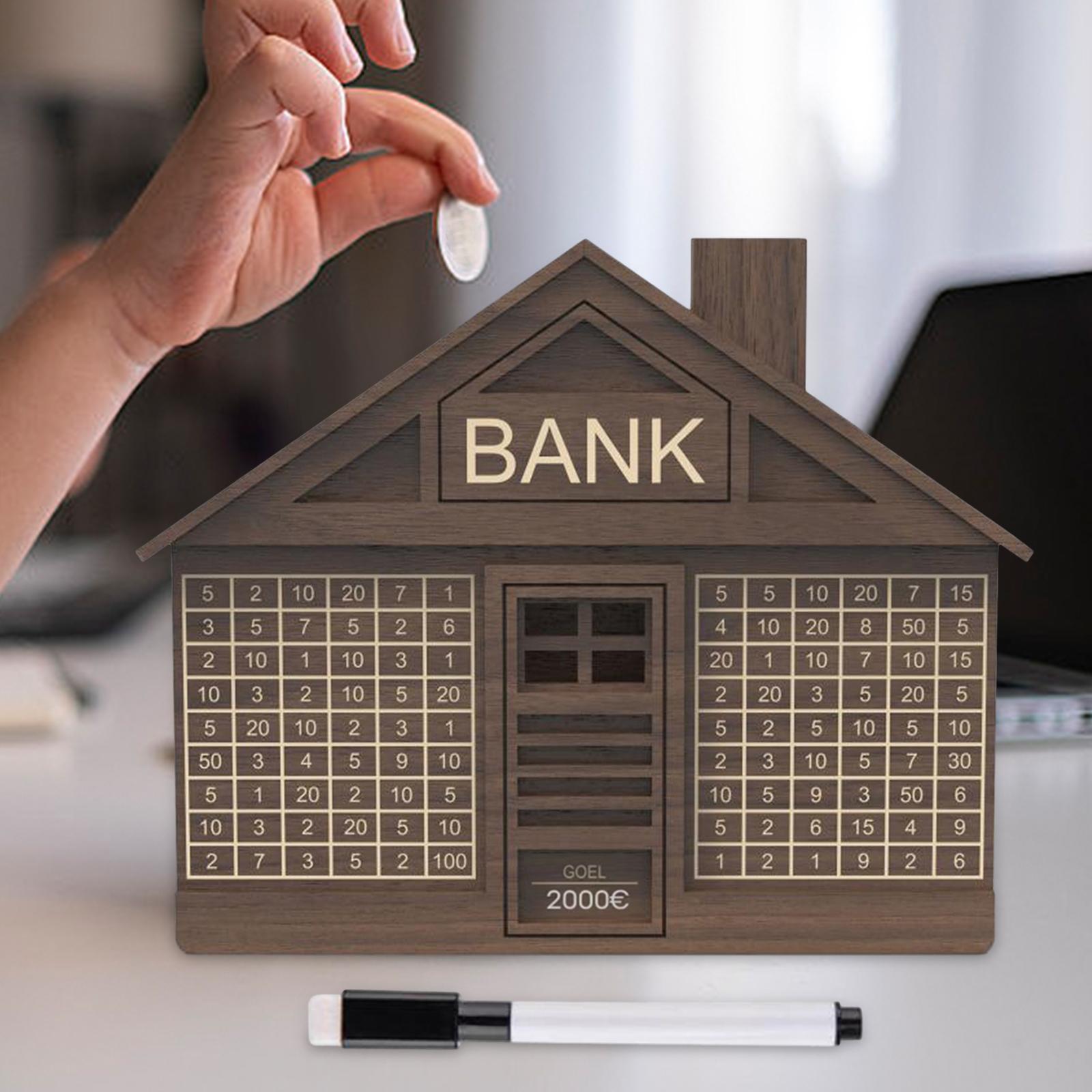 Wooden Piggy Bank Kids Home Table Centerpiece Shelves Money Box with Counter