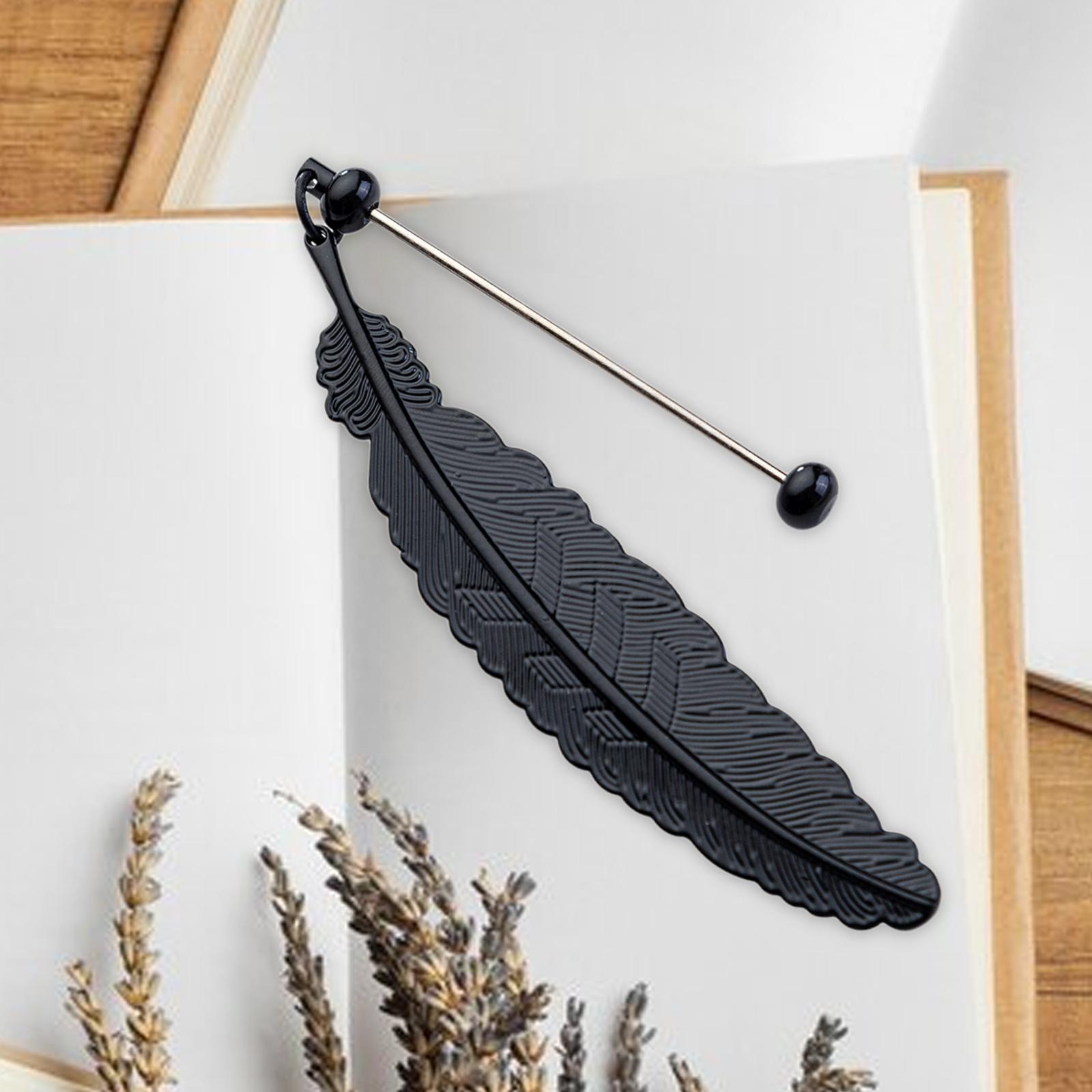 Feather Metal Bookmark DIY Beadable Hook Bookmark for Kids Book Lover Black