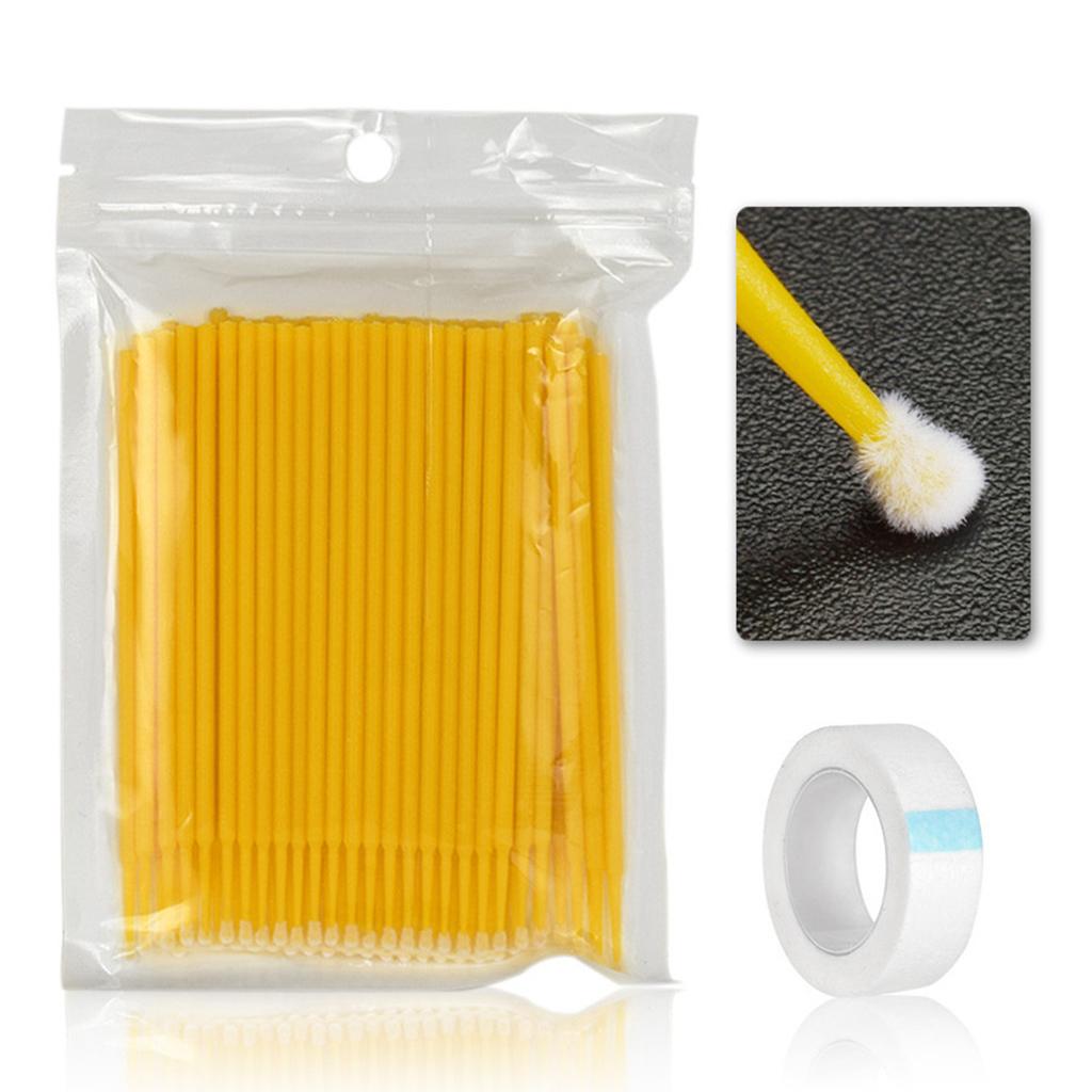 100Pcs Disposable Eyelash Extension Microbrush Swabs & Under Eye Pads Yellow
