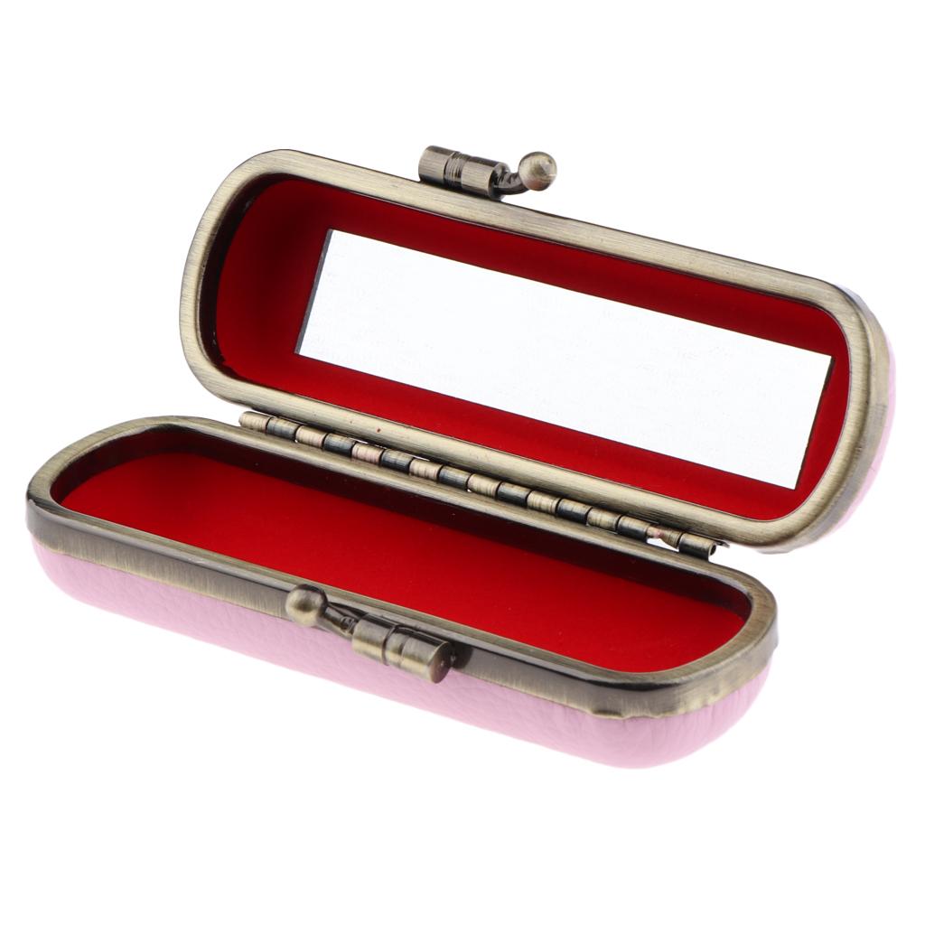 Soft PU Leather Ladies Lipstick Case with Mirror Purse Lip Stick Balm