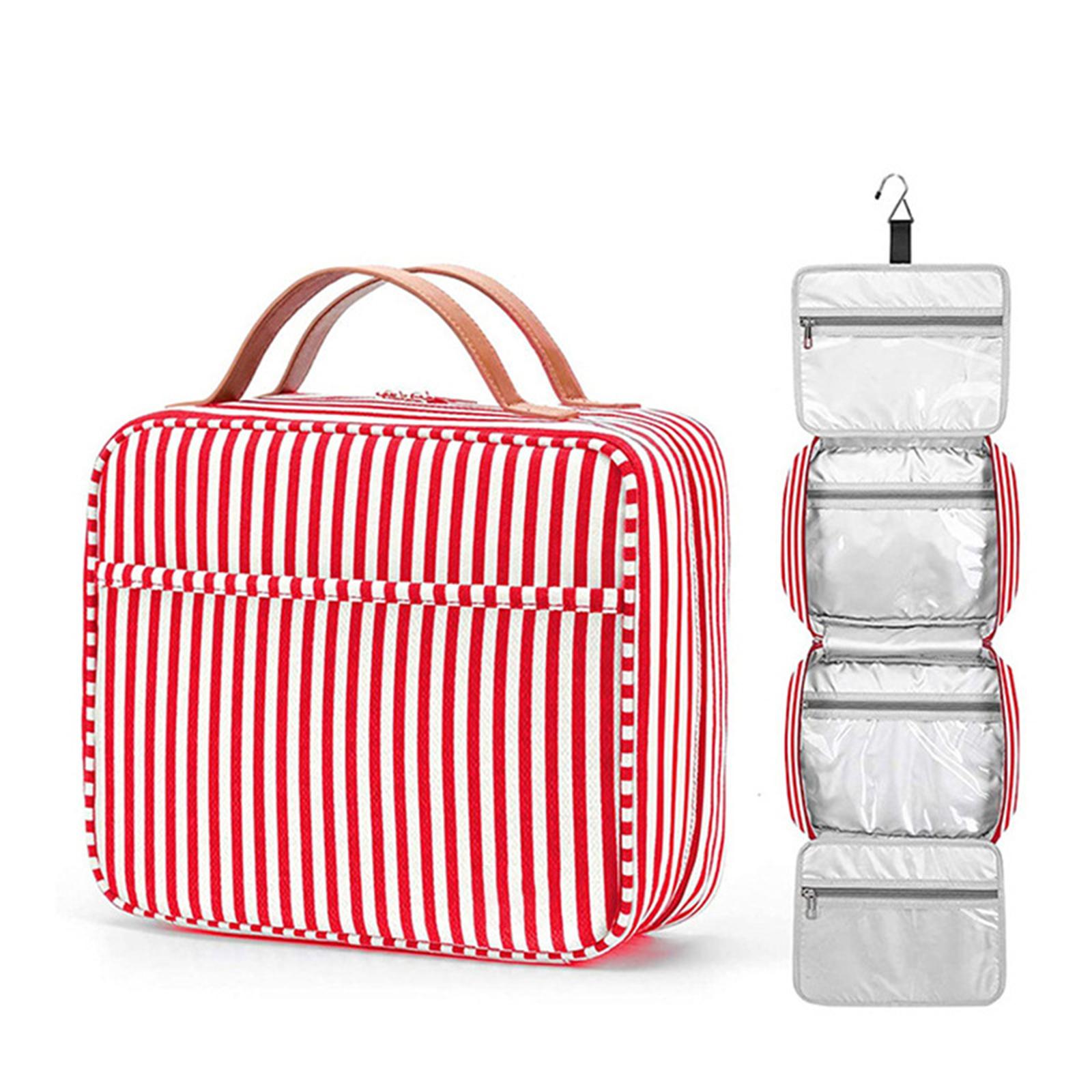 Travel Makeup Cosmetic Bag Waterproof for Toiletries Foundation Red Striped