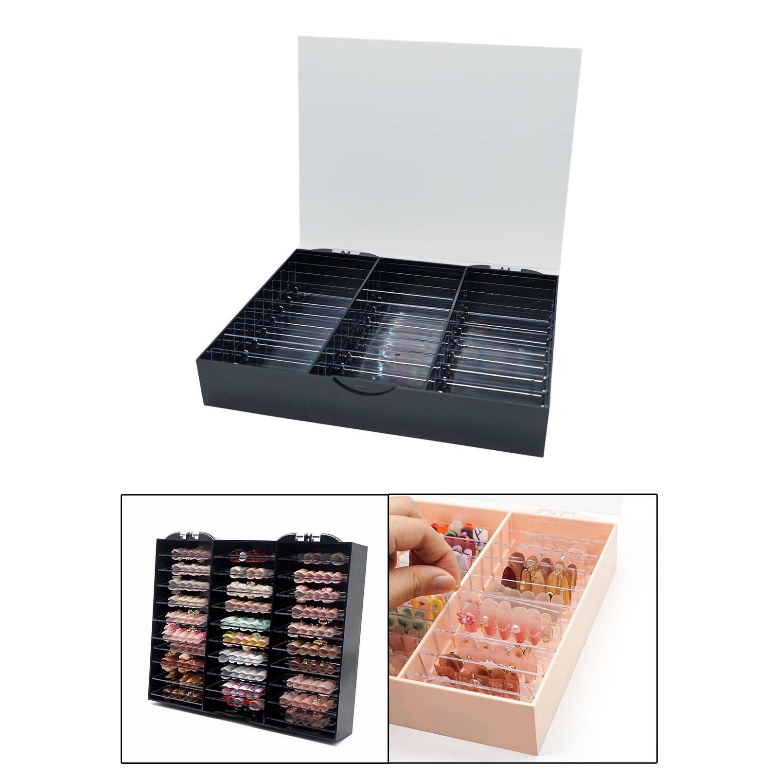 Nail Art Storage Case 30 Cells Nail Decoration Box for Nail Salon Nail False Black