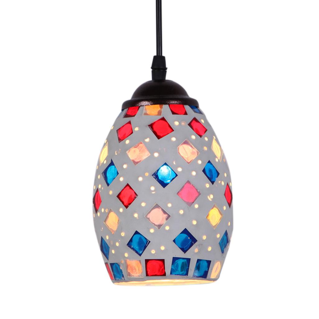 Multicolour Bar Cafe Pendant Light Retro Mosaic Style Hanging Ceiling Lamp Shade
