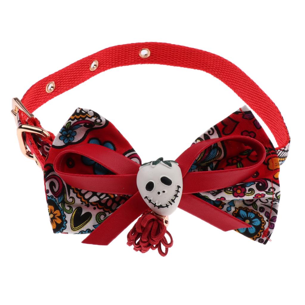 Pet Halloween Skull Collar Necklace and Harness Leash Traction Rope L