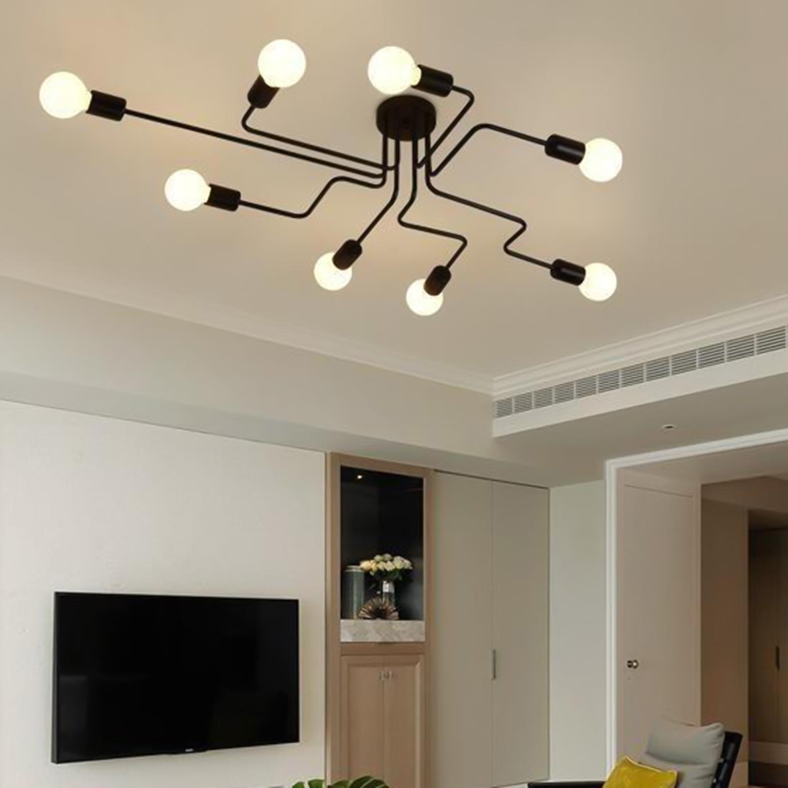 Ceiling Light  Retro Wrought Iron Large Black Chandelier Ceiling Lamp 8-Head