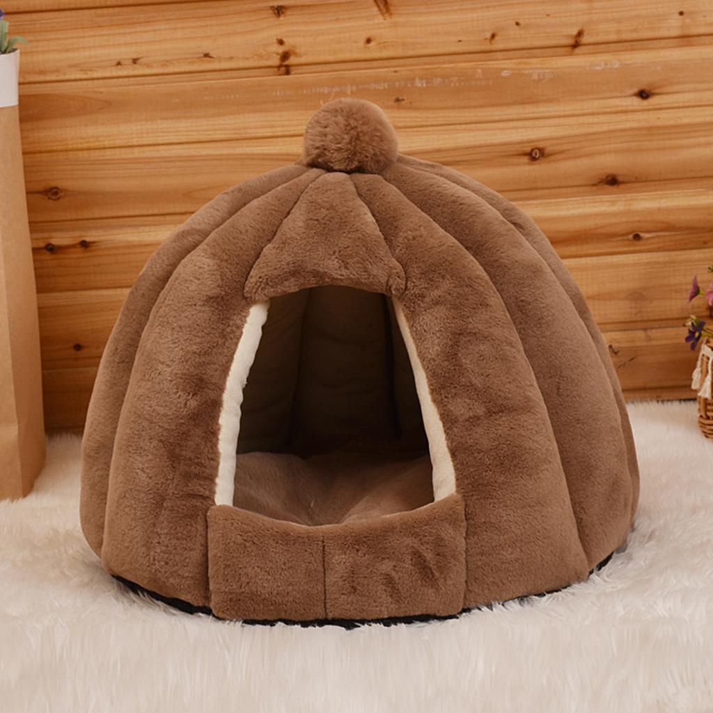 Pet Dog Cat Bed Soft Warm Kennel Mat Pad Blanket Tent Khaki 48x40cm