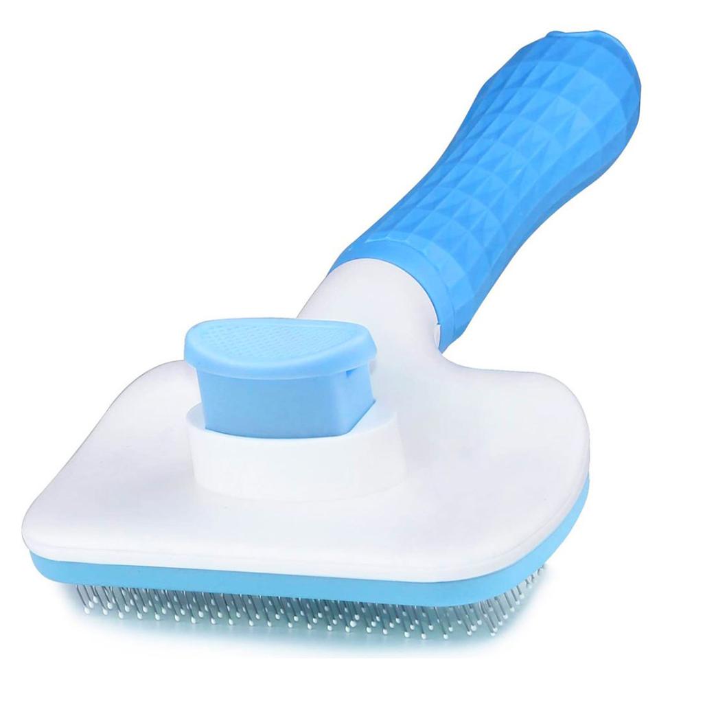 Pet Slicker Brush Hair Self-cleaning Shedding Grooming Comb Massager Blue