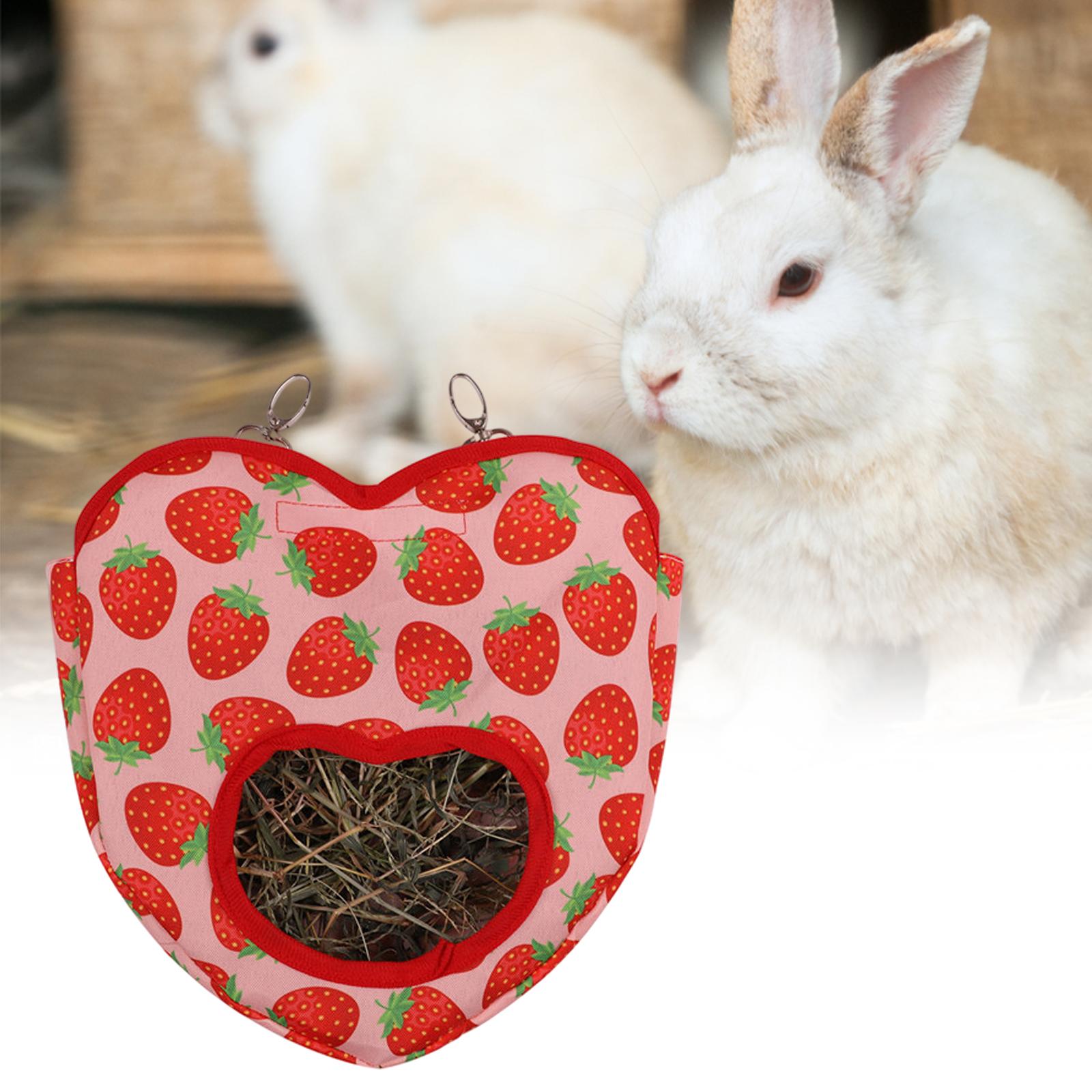 Love Shape Rabbit Hay Feeder Bag Durable Hamster Hanging Feeding Pouch Red