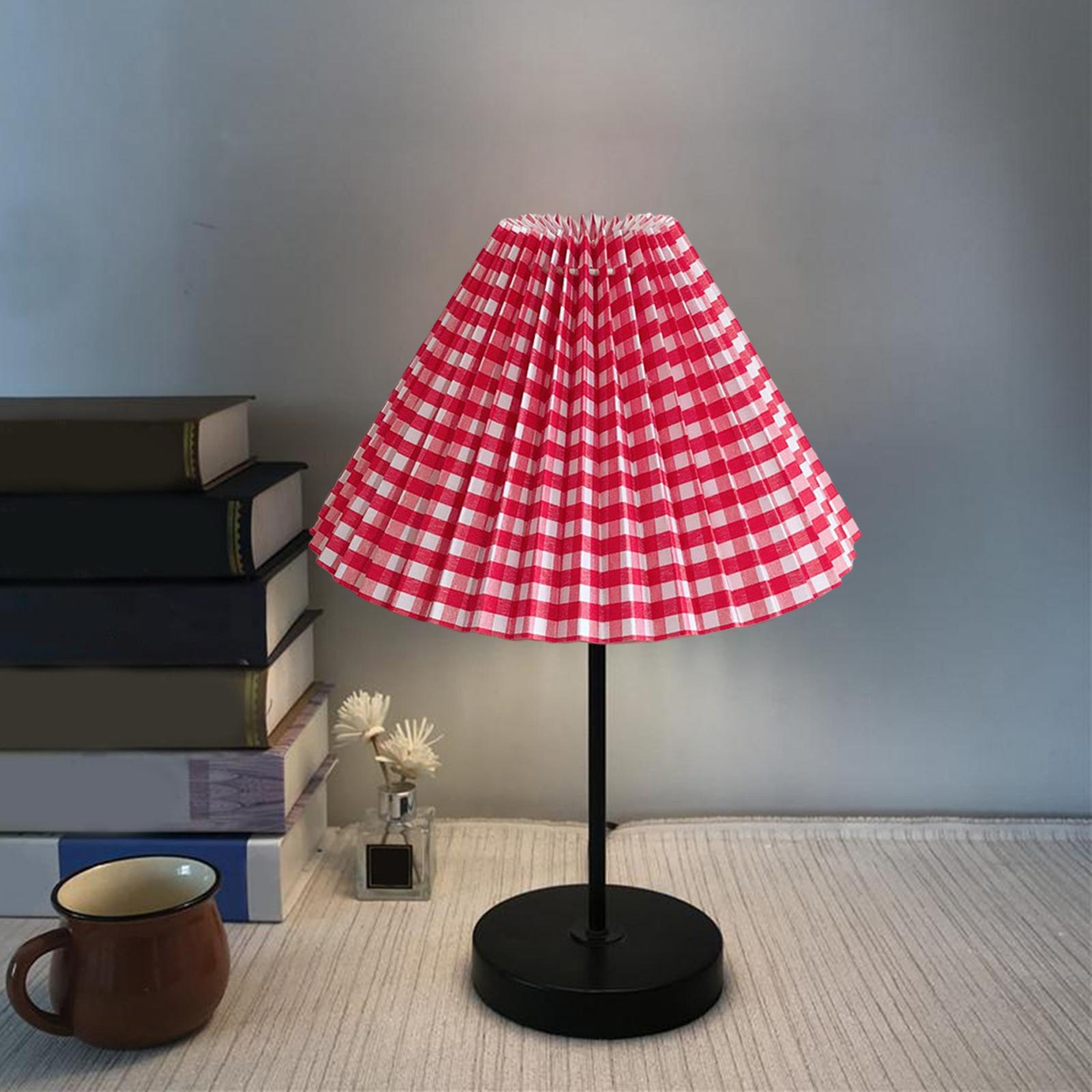 Pleated Lampshade Cloth Table Ceiling Light Shade Bedroom Fabric Red Grid 