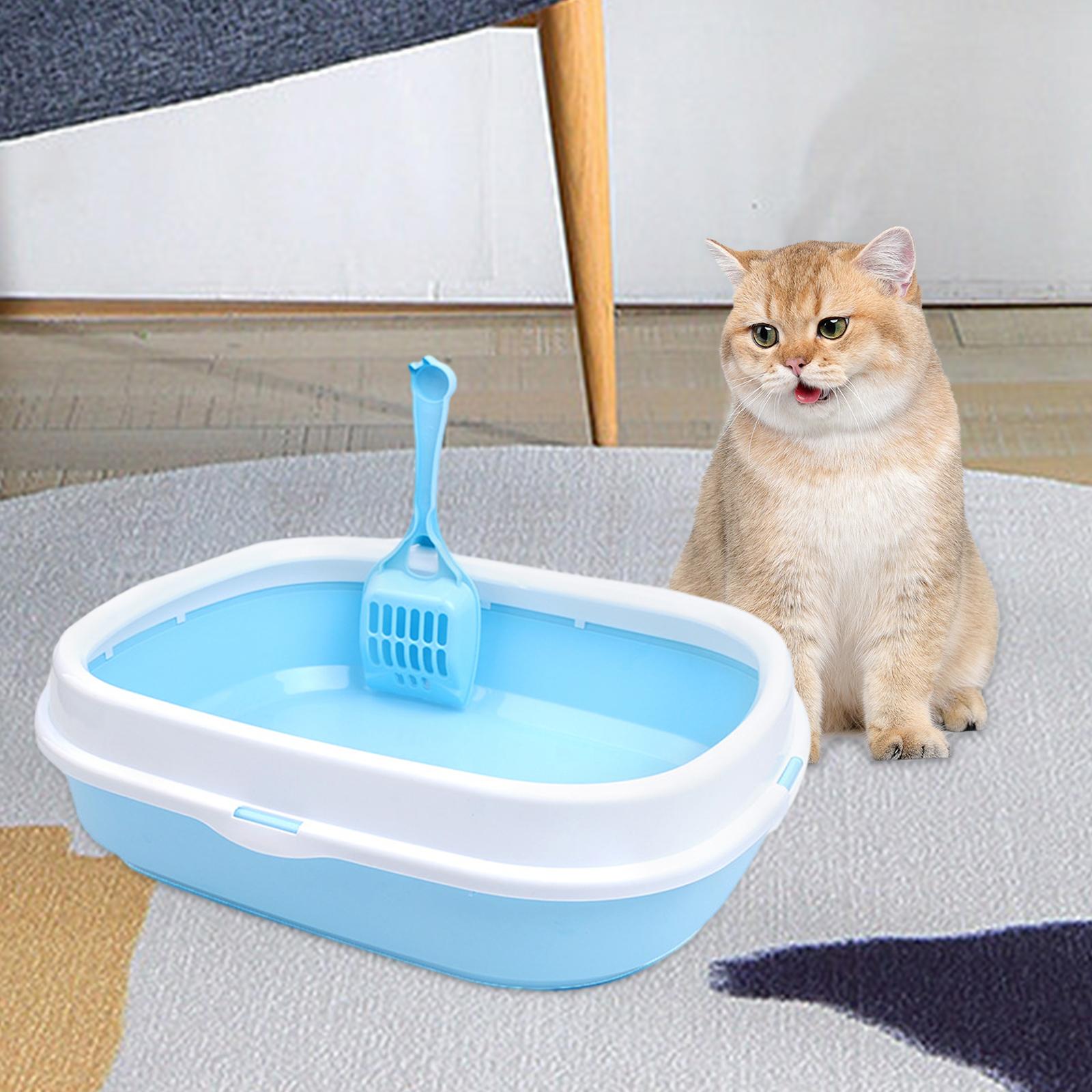 Cat Litter Tray Splashproof Durable Litter Container Heighten Light Blue
