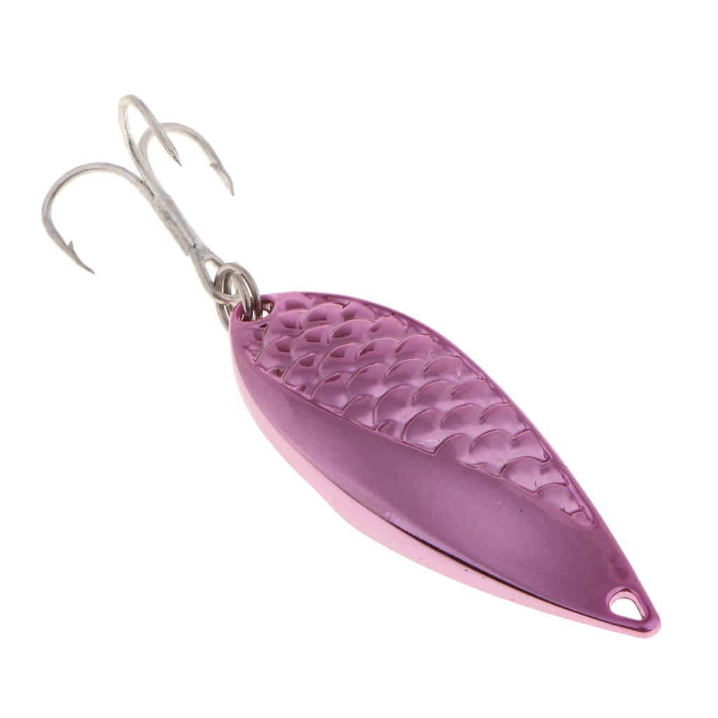 Metal Spoon Fishing Lures 15g Bass Baits Treble Hook Fishing Tackle Pink