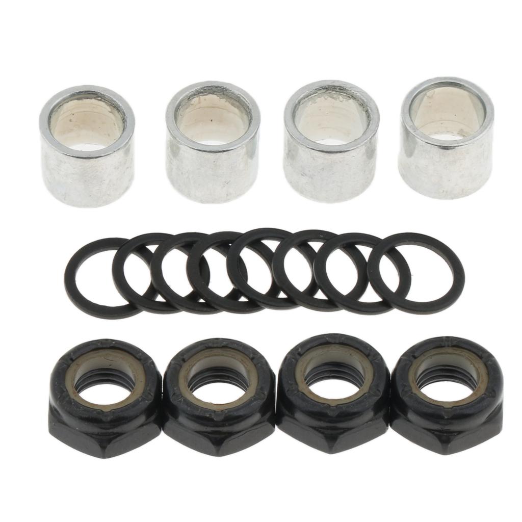2xSkateboard Longboard Truck Speed Kit Axle Speed Washers Nuts Spacer Black