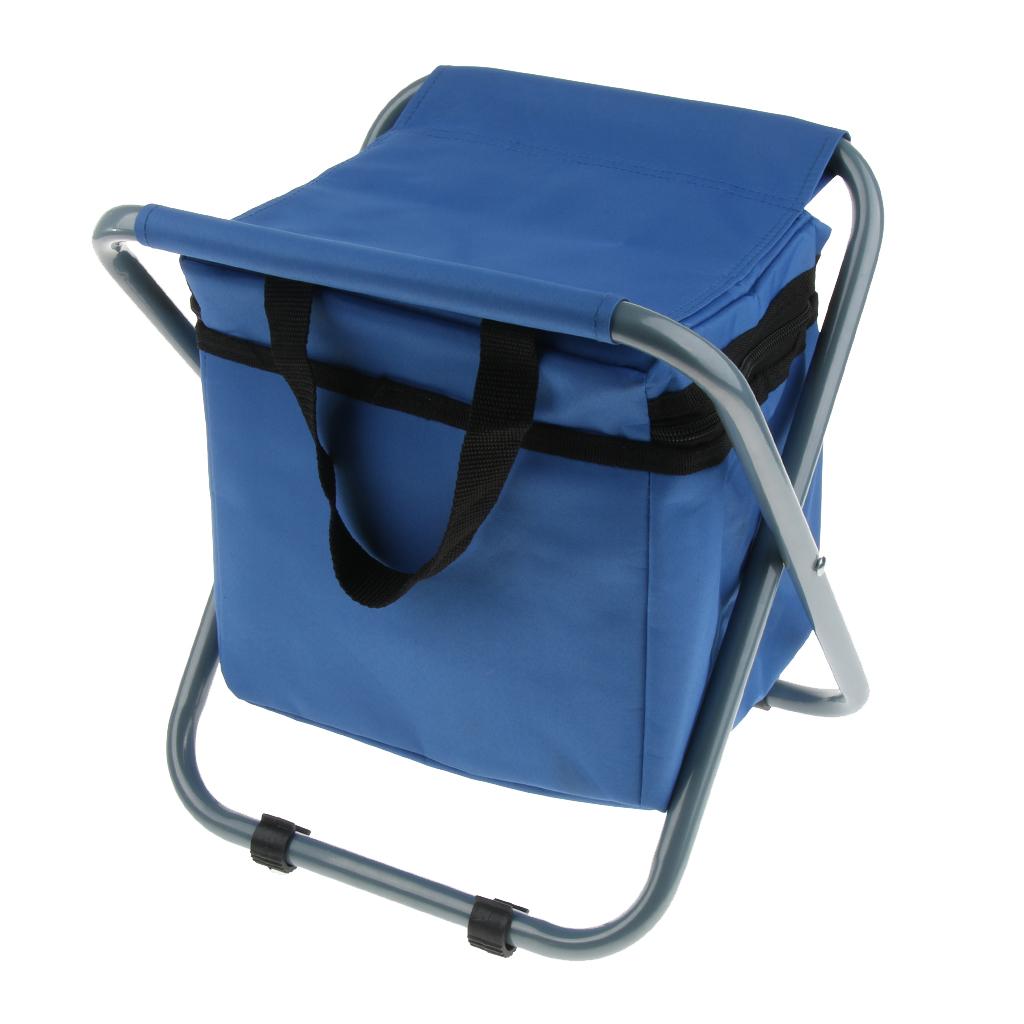 Folding Camping Stool Camping Seat Backpack with Cooler Bag Blue
