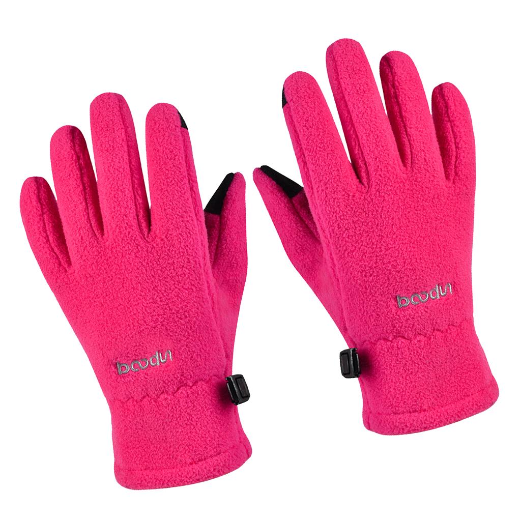 Windproof Kids Cycling Gloves Winter Warm Bike Full Finger Gloves Rosy
