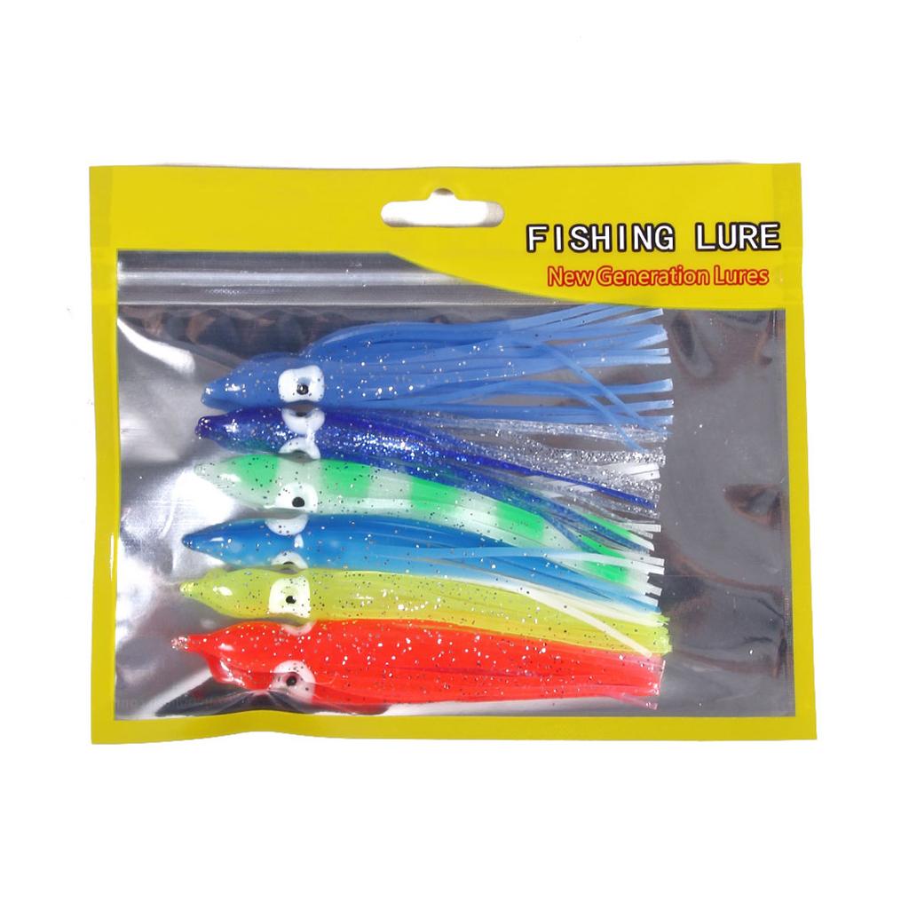 6pcs Fishing Lures Squid Octopus Skirts Sea Fish Soft Baits Tackles  12cm