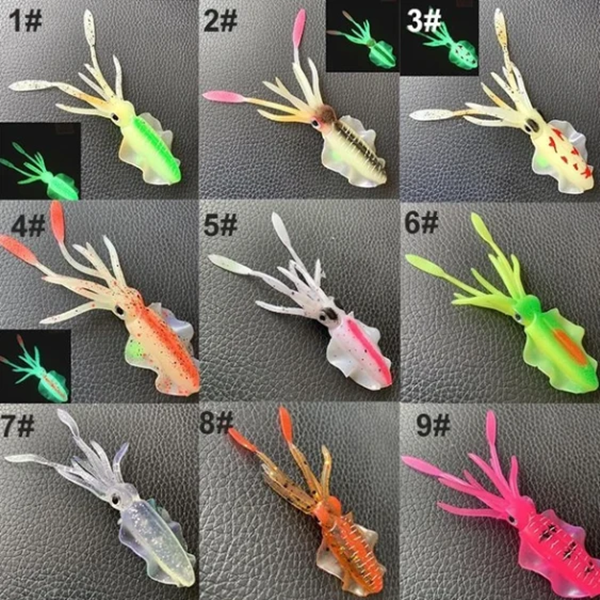 9Pcs Assorted Simulation 3D Luminous Squid Bait